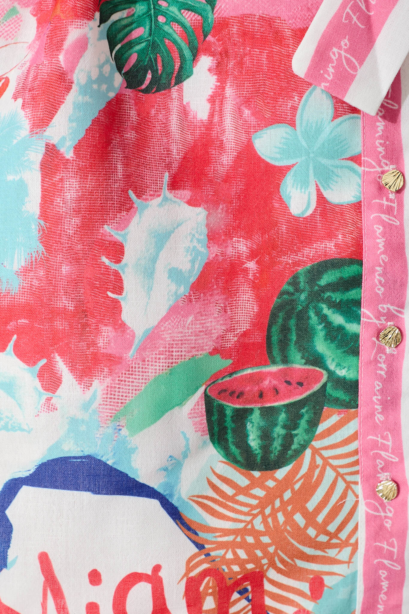 PRE ORDER Vivienne Shirt Dress In Pink Multi Tropical Linen Blend