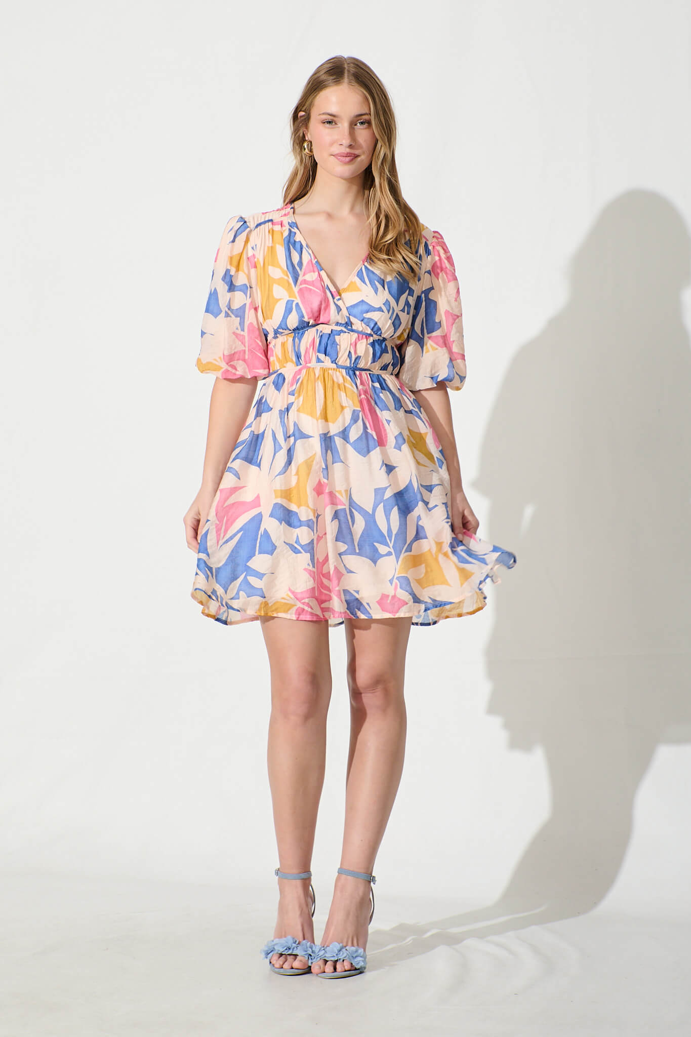 Sabalana Dress in Blue with Blush Print