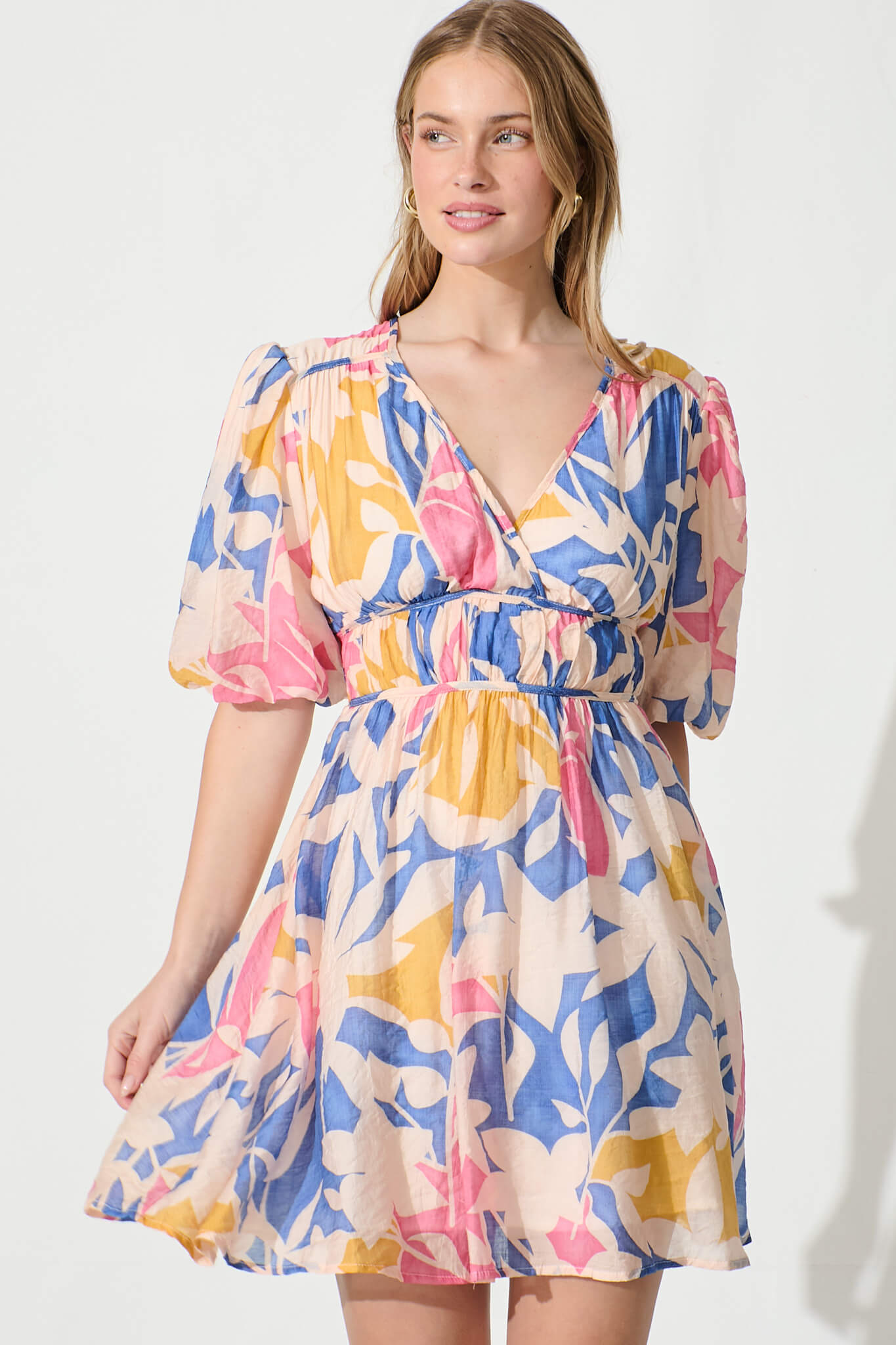 Sabalana Dress in Blue with Blush Print