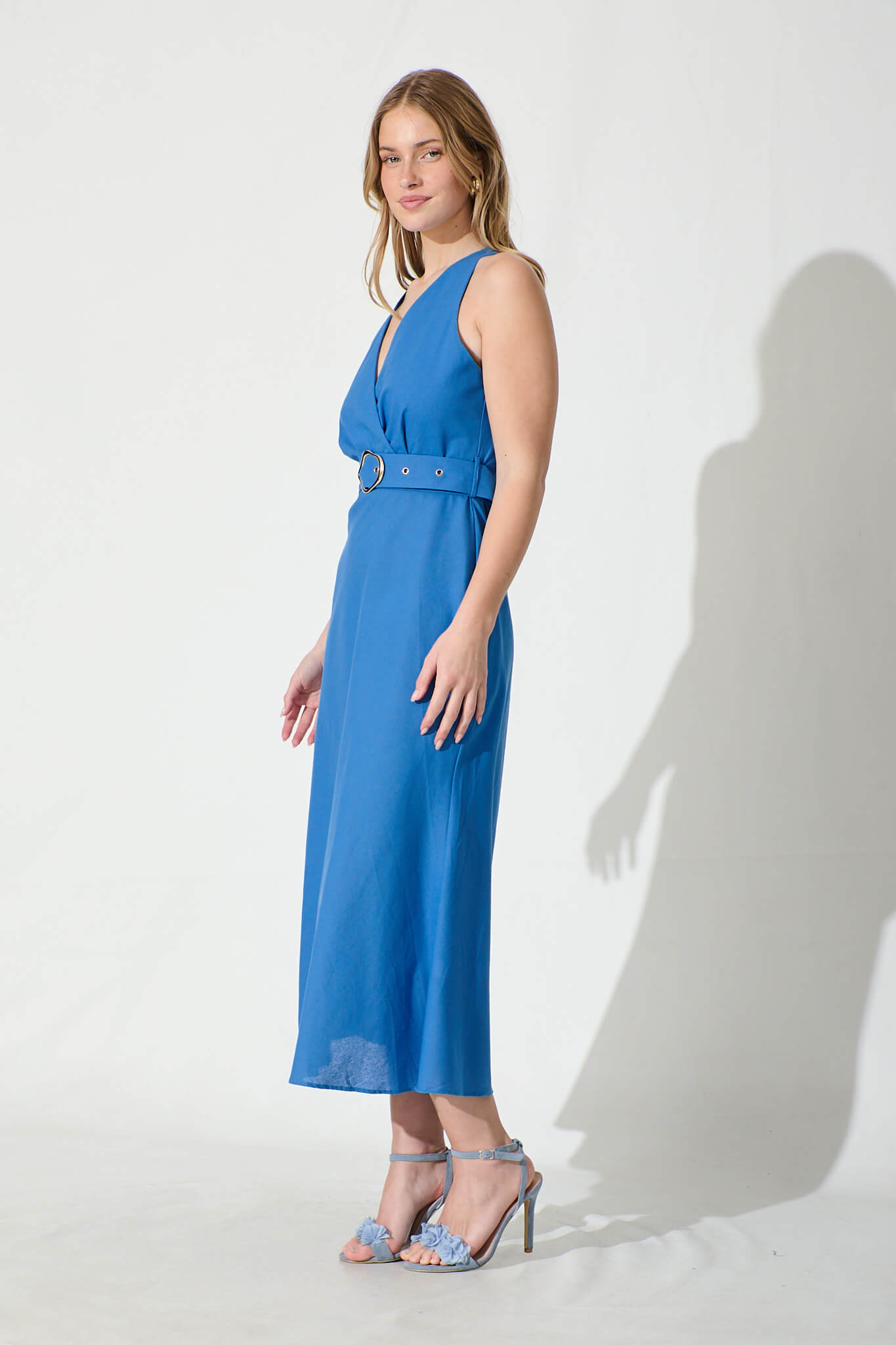 Evangeline Midi Dress in Blue Cotton