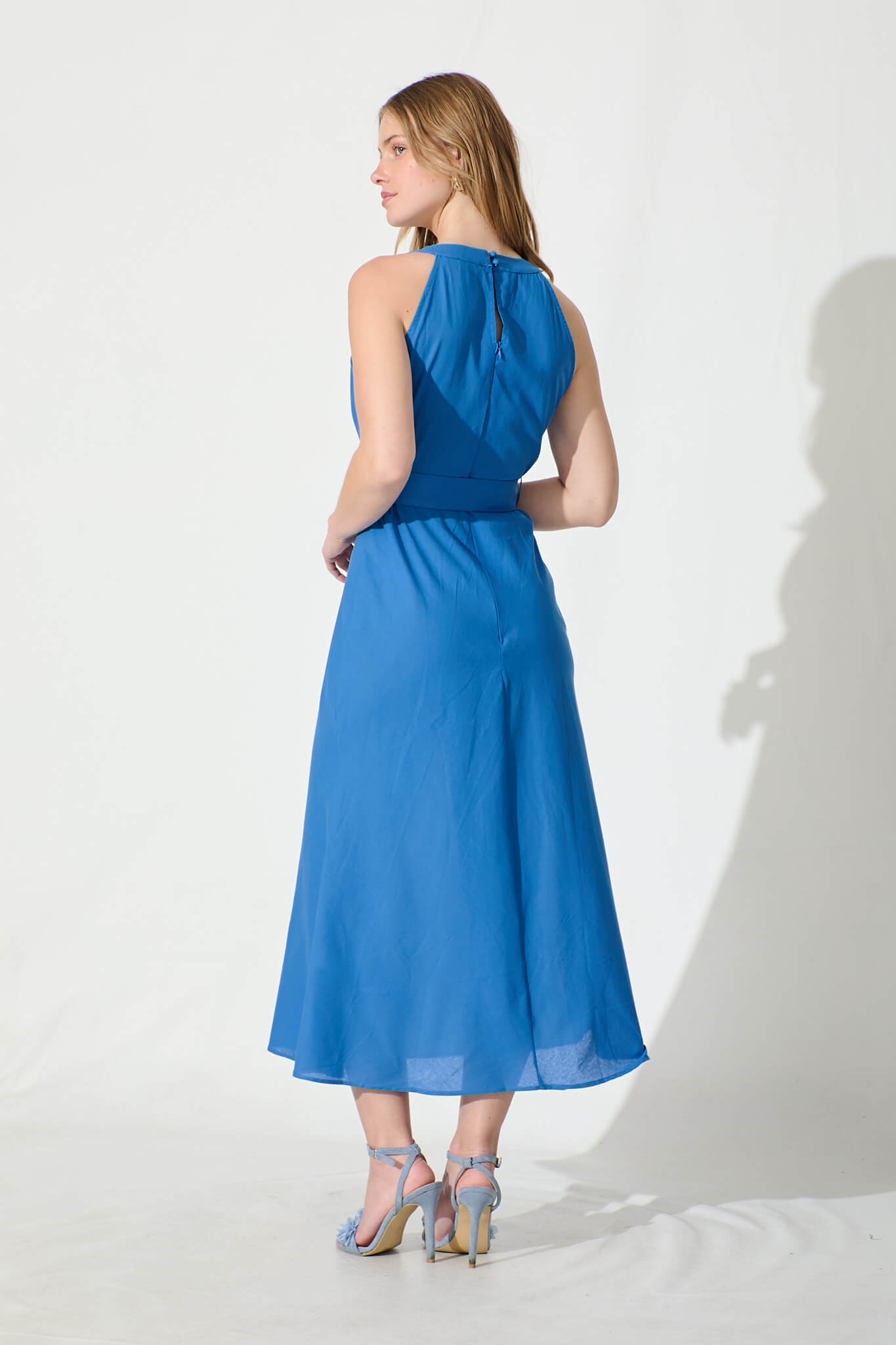 Evangeline Midi Dress in Blue Cotton