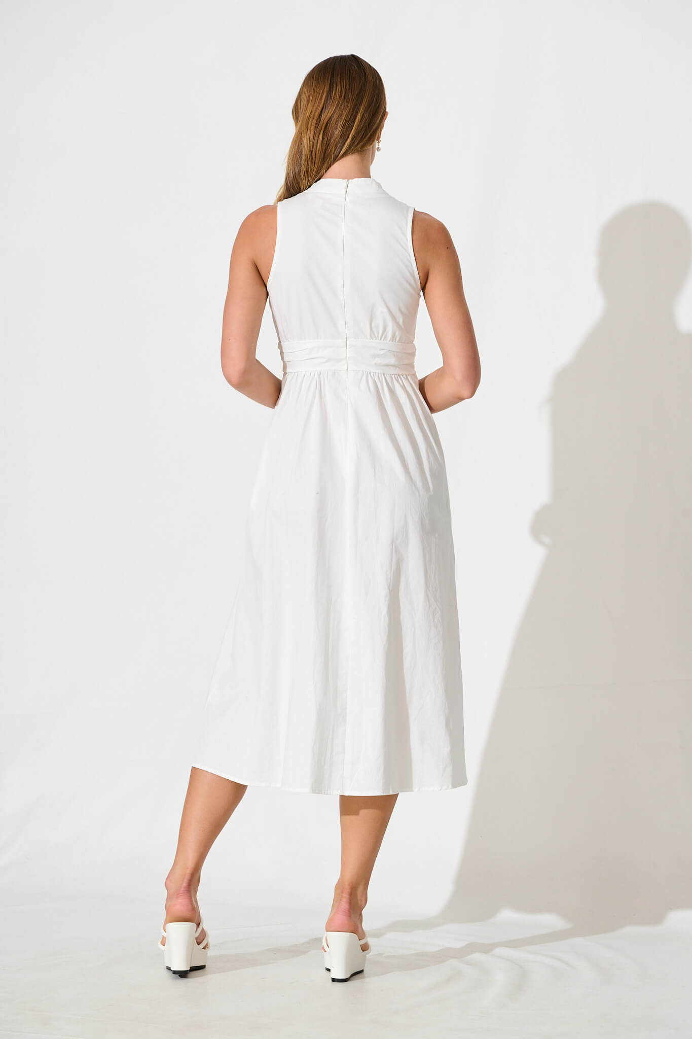Odelle Midi Dress in White Cotton