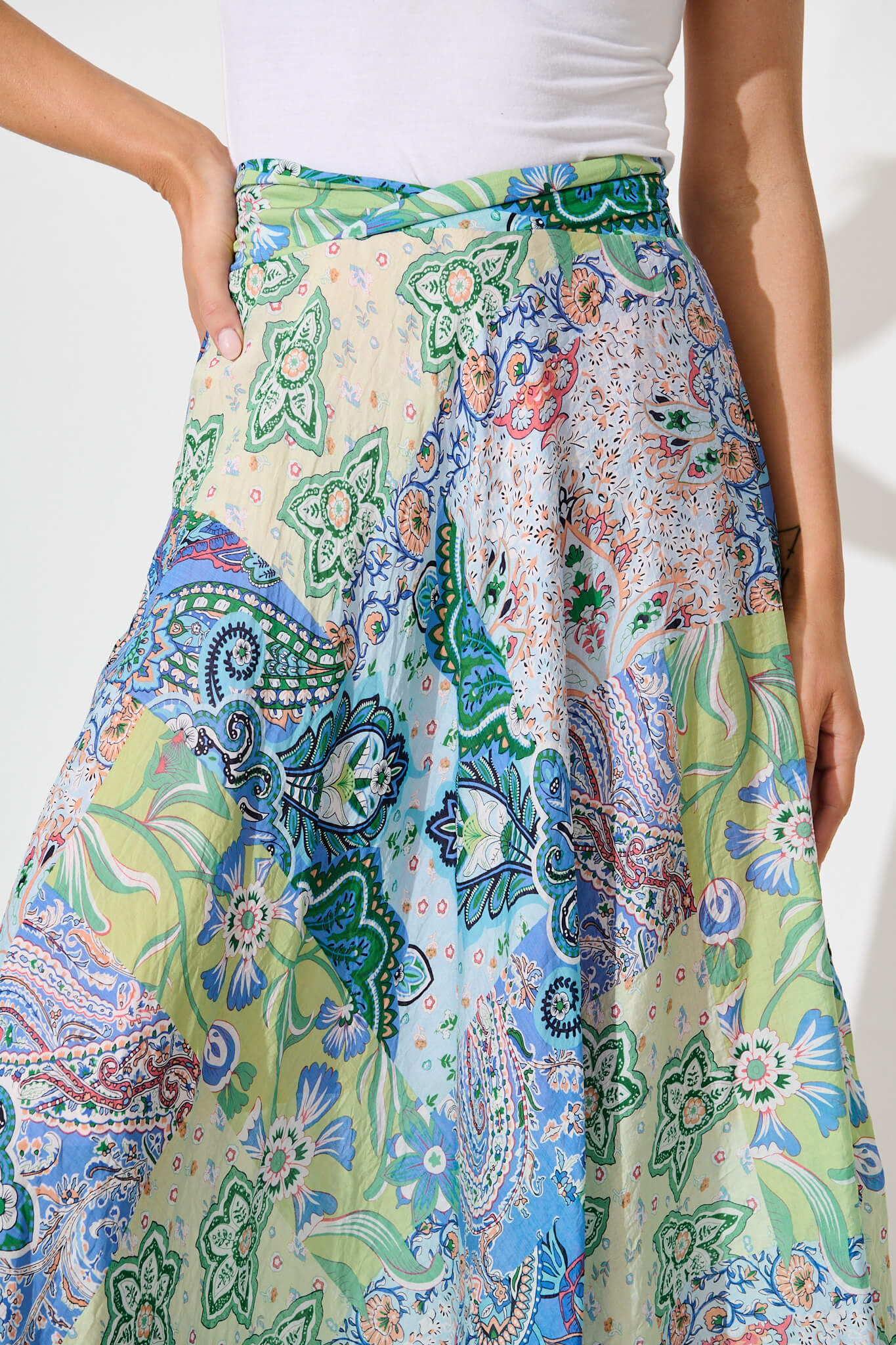 Talisse Maxi Skirt in Blue Multi Patchwork