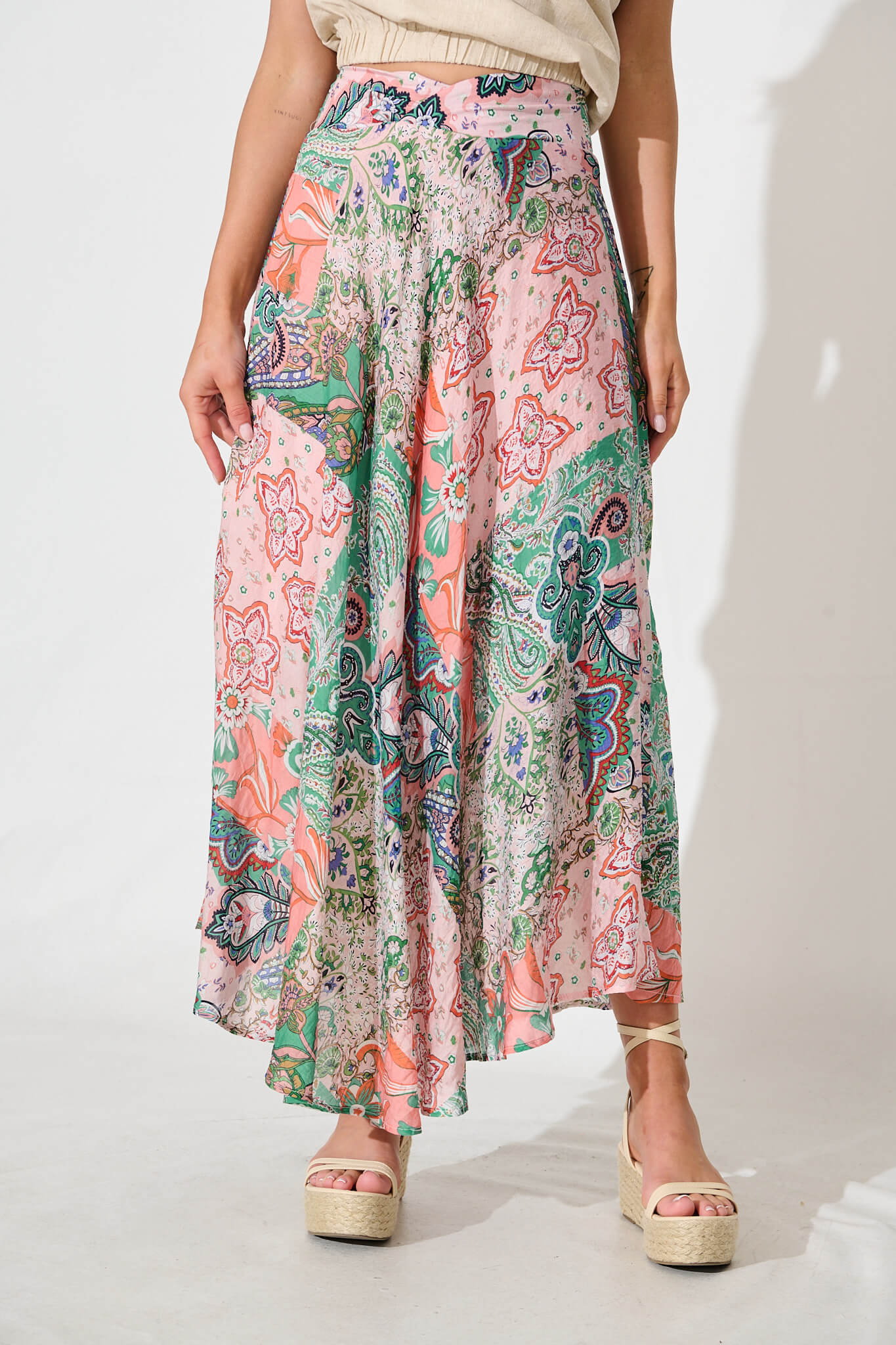 Talisse Maxi Skirt in Apricot Multi Patchwork