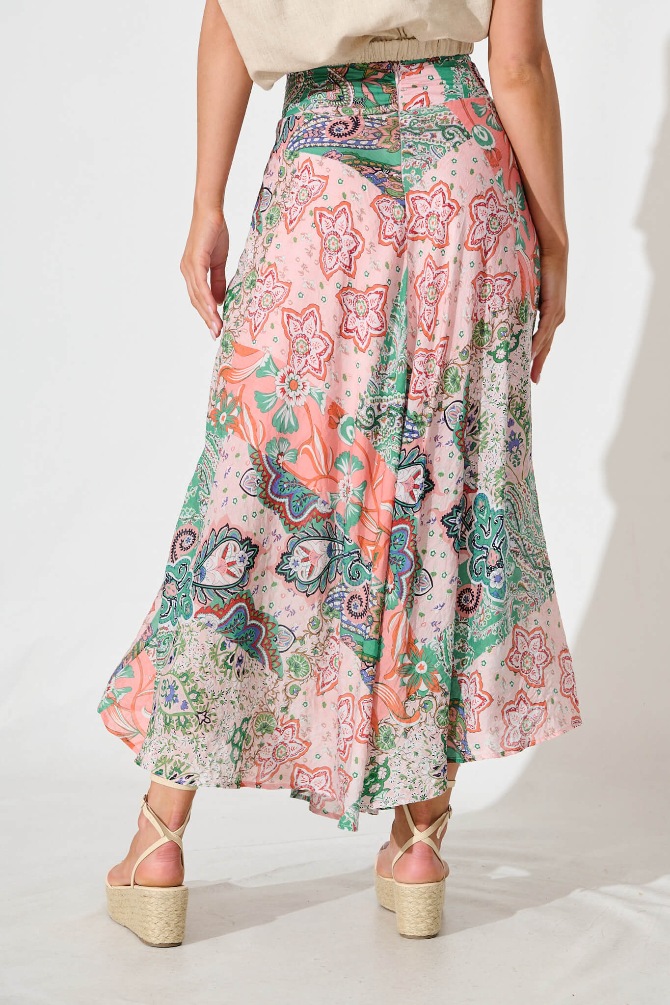 Talisse Maxi Skirt in Apricot Multi Patchwork