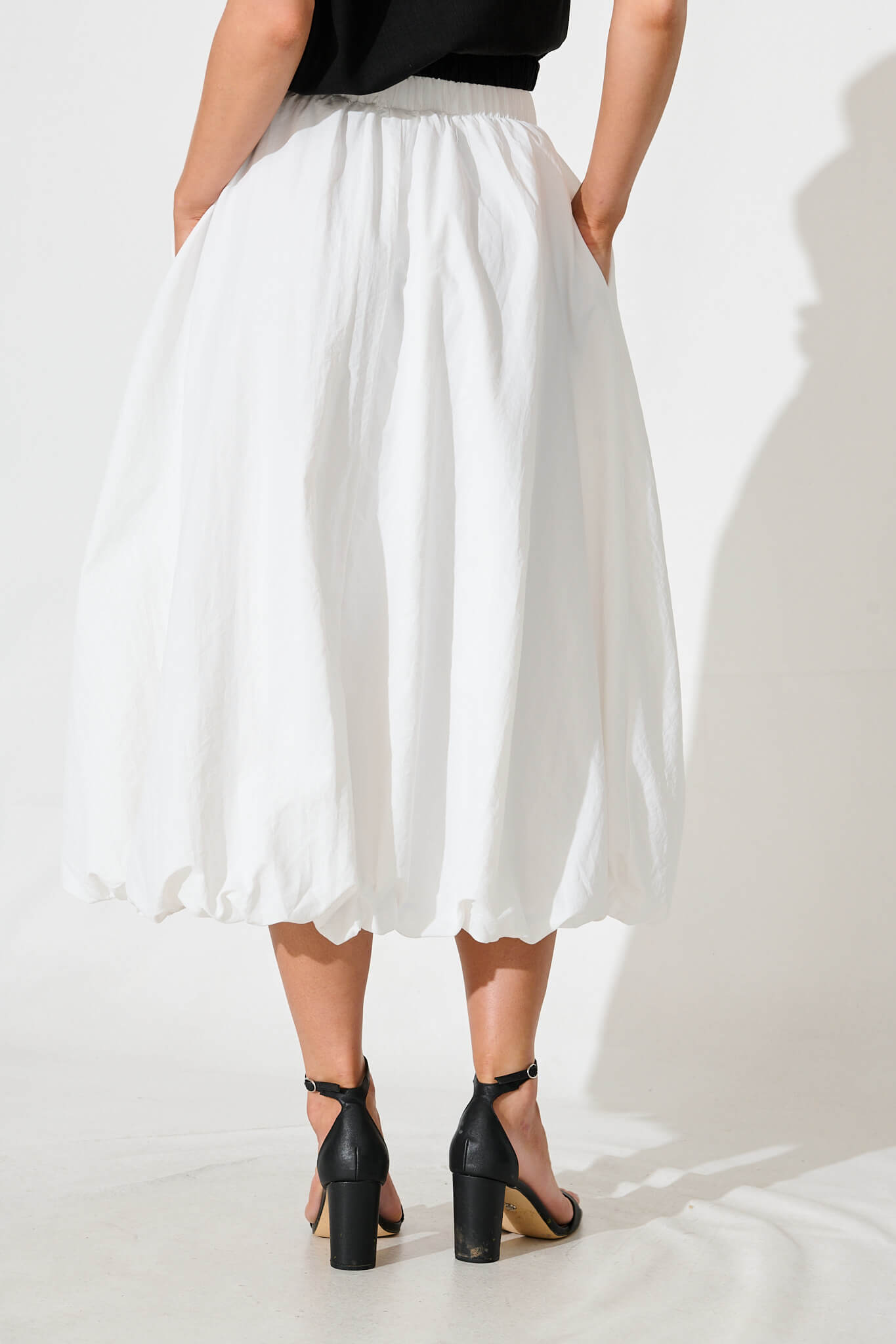 The Kiss Bubble Hem Midi Skirt in White