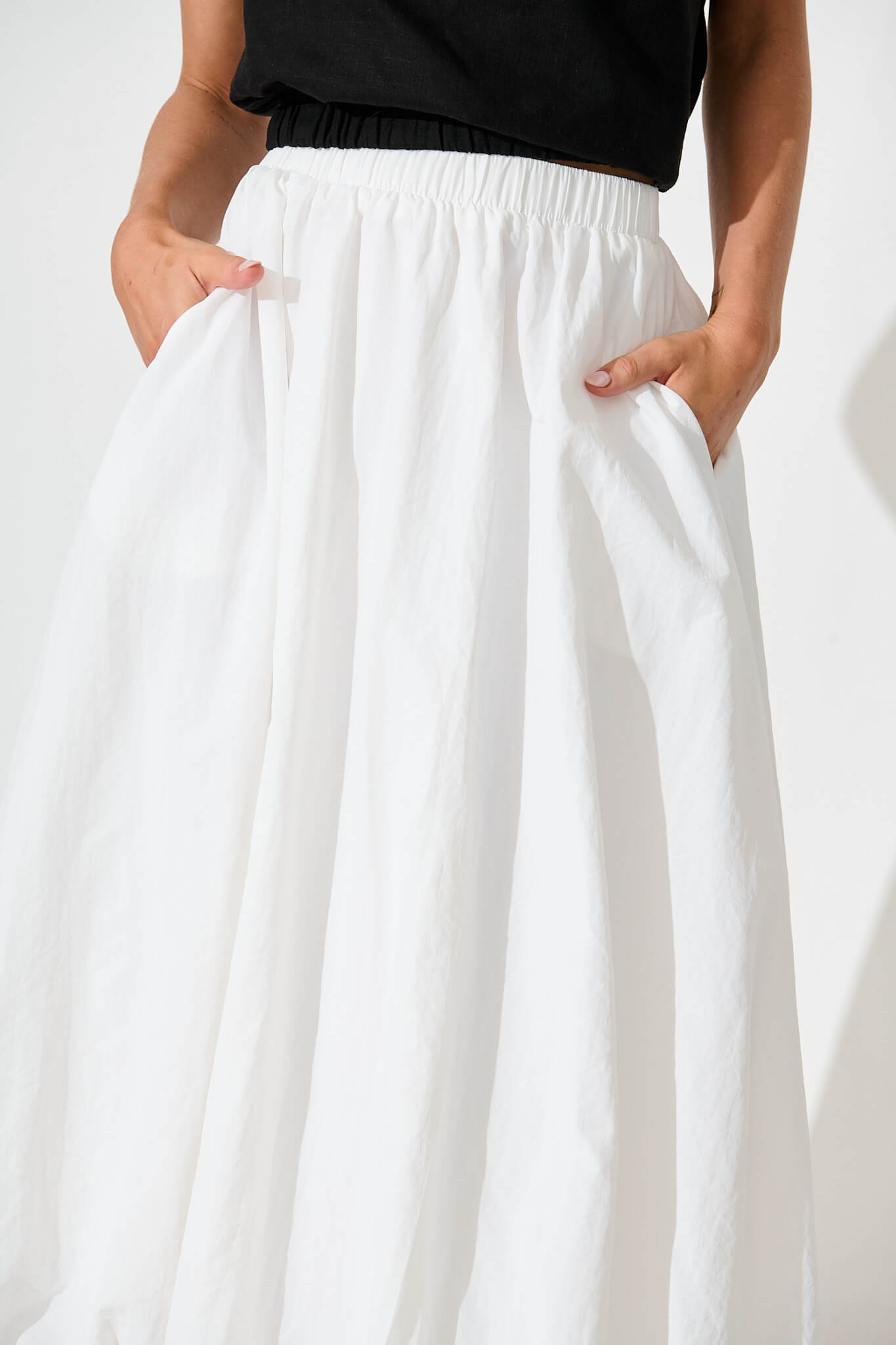 The Kiss Bubble Hem Midi Skirt in White