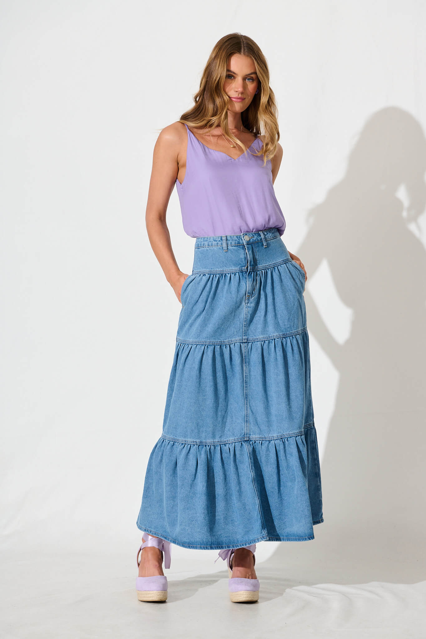 Aisha Maxi Skirt In Mid Blue Denim