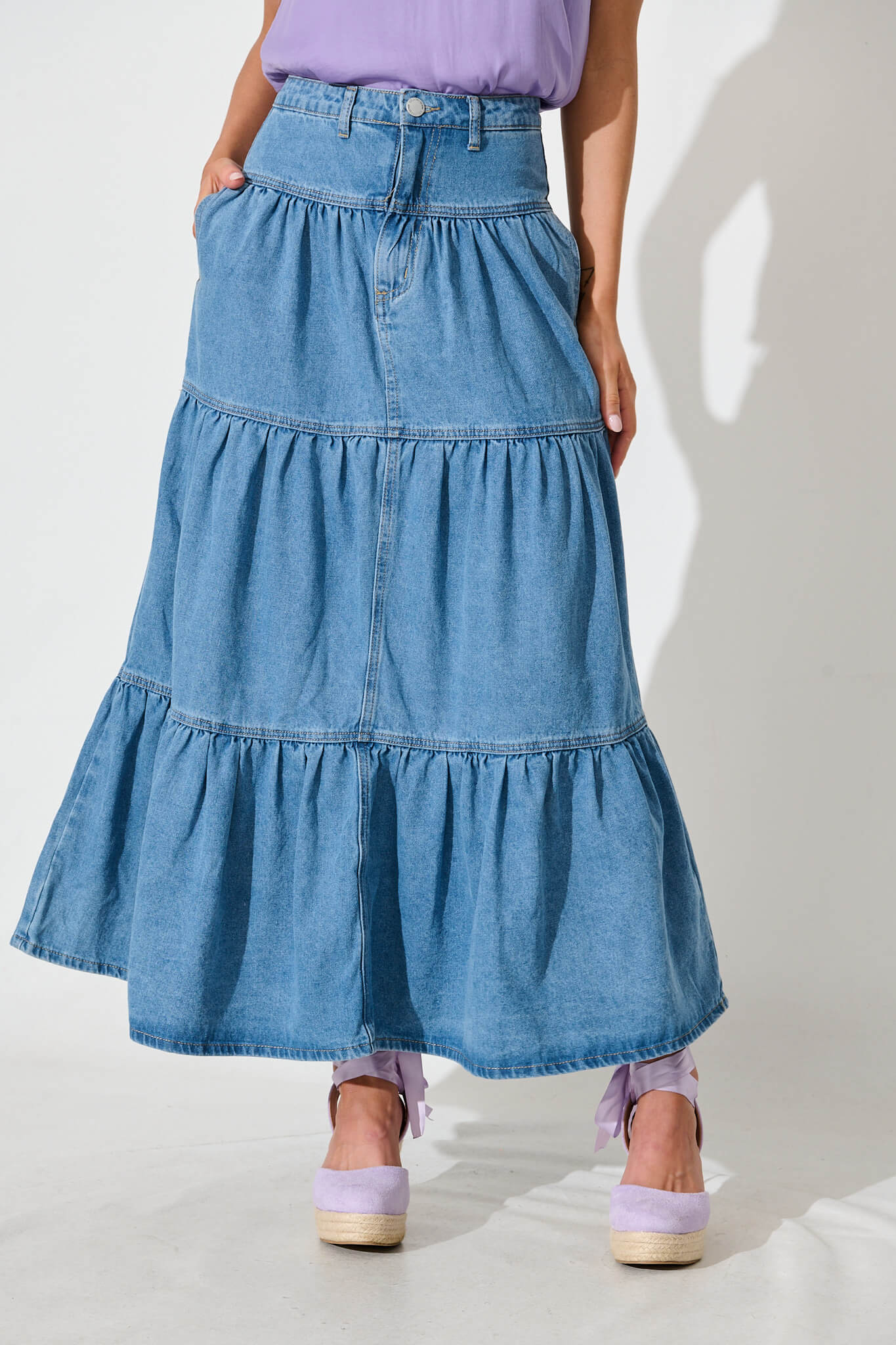 Aisha Maxi Skirt In Mid Blue Denim