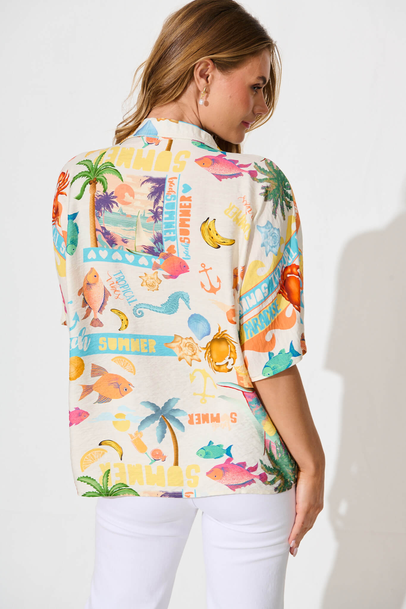 Columbia Shirt In Cream With Multi Summer Print