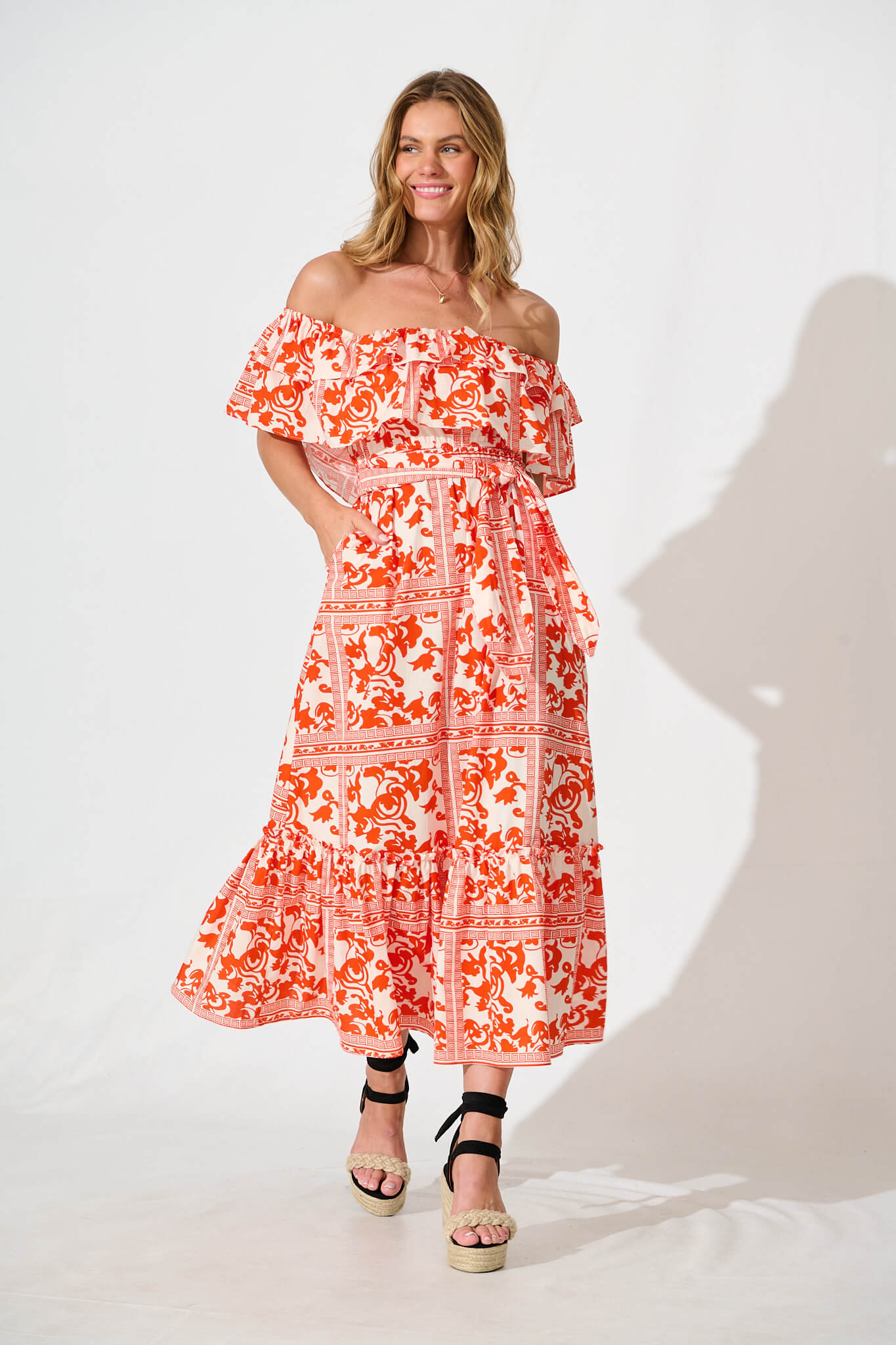 Lula Maxi Dress In Red Print Cotton