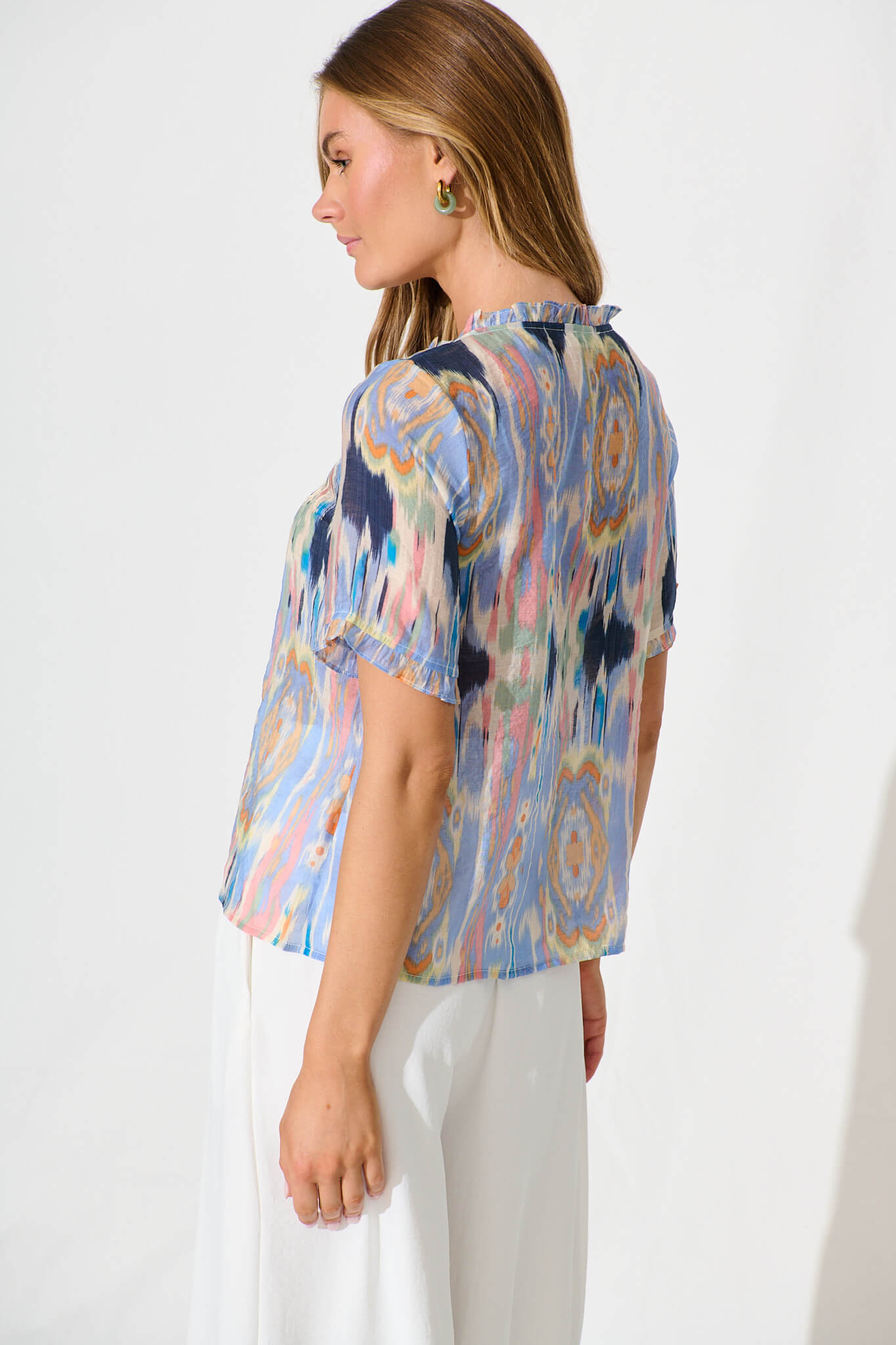 Downey Top In Blue Multi Print