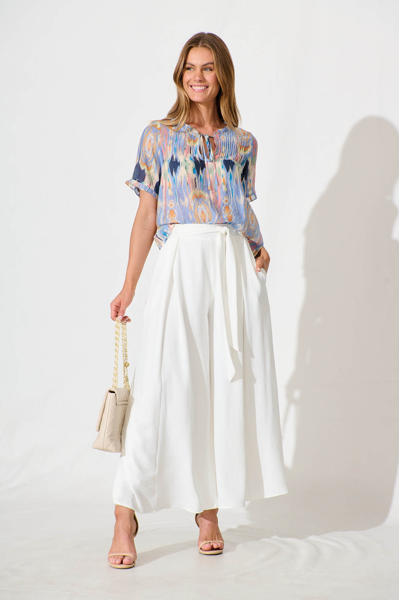 Downey Top In Blue Multi Print