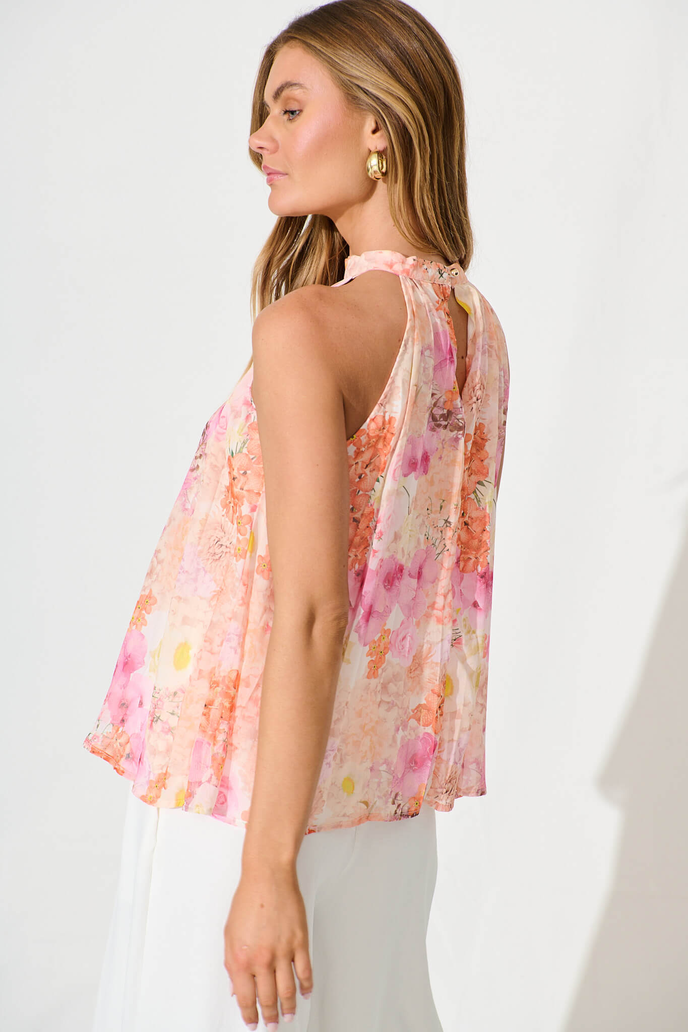 Roxie Top in Pink and Orange Floral Chiffon