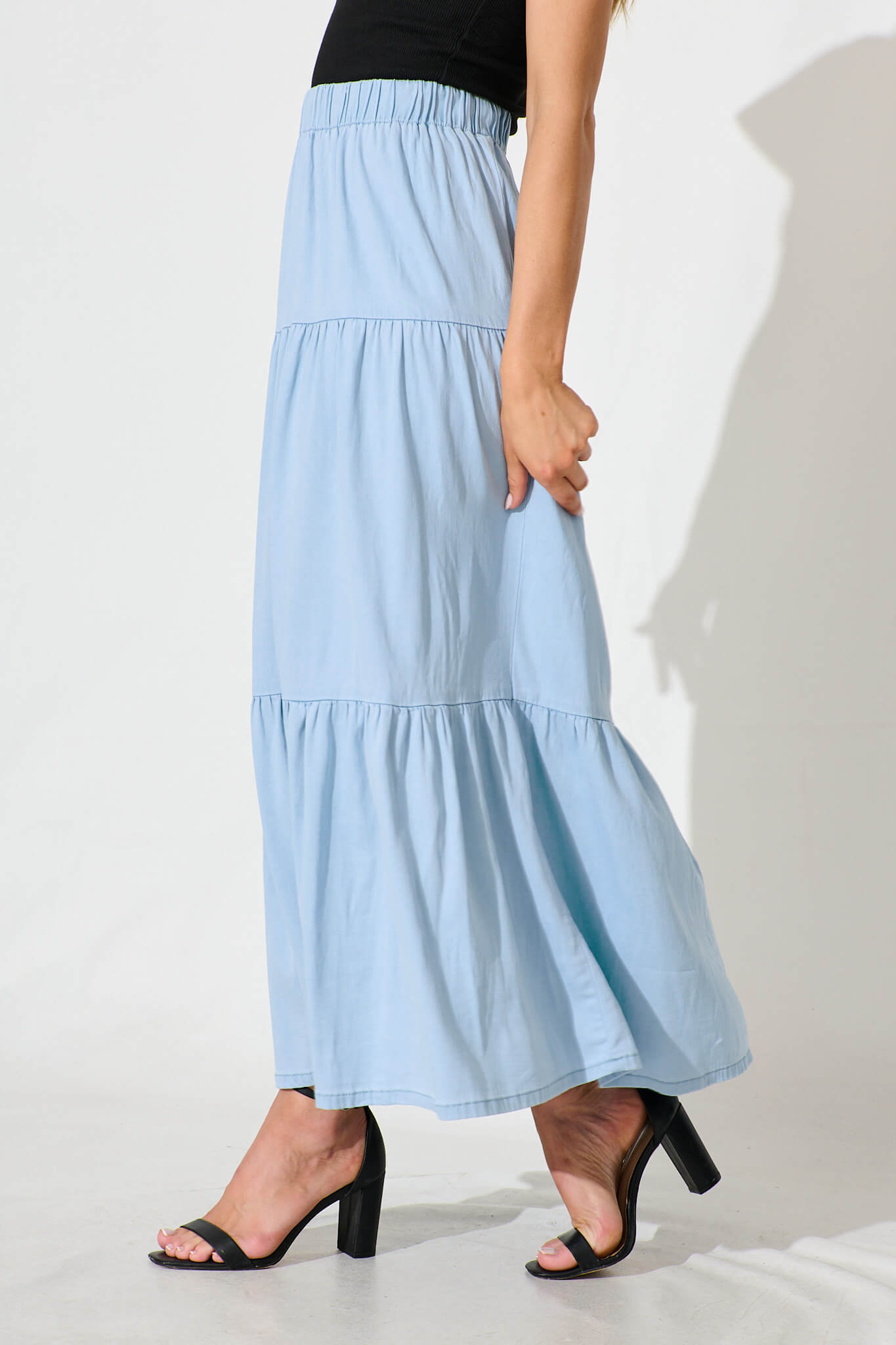 Seren Maxi Skirt in Light Blue Denim