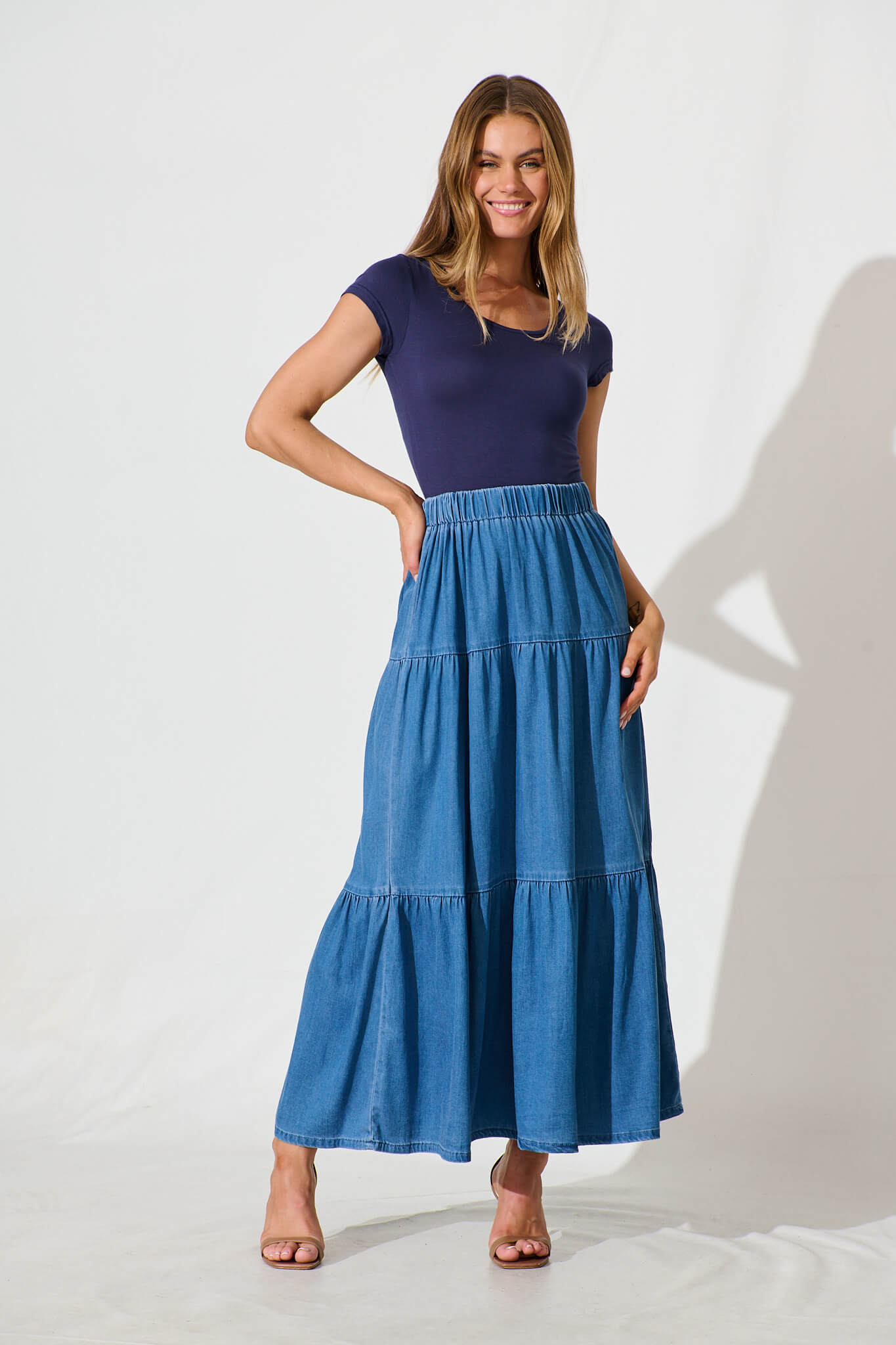 Seren Maxi Skirt in Mid Blue Denim
