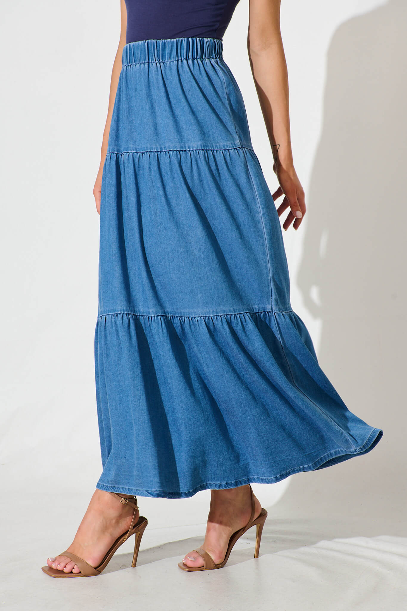 Seren Maxi Skirt in Mid Blue Denim