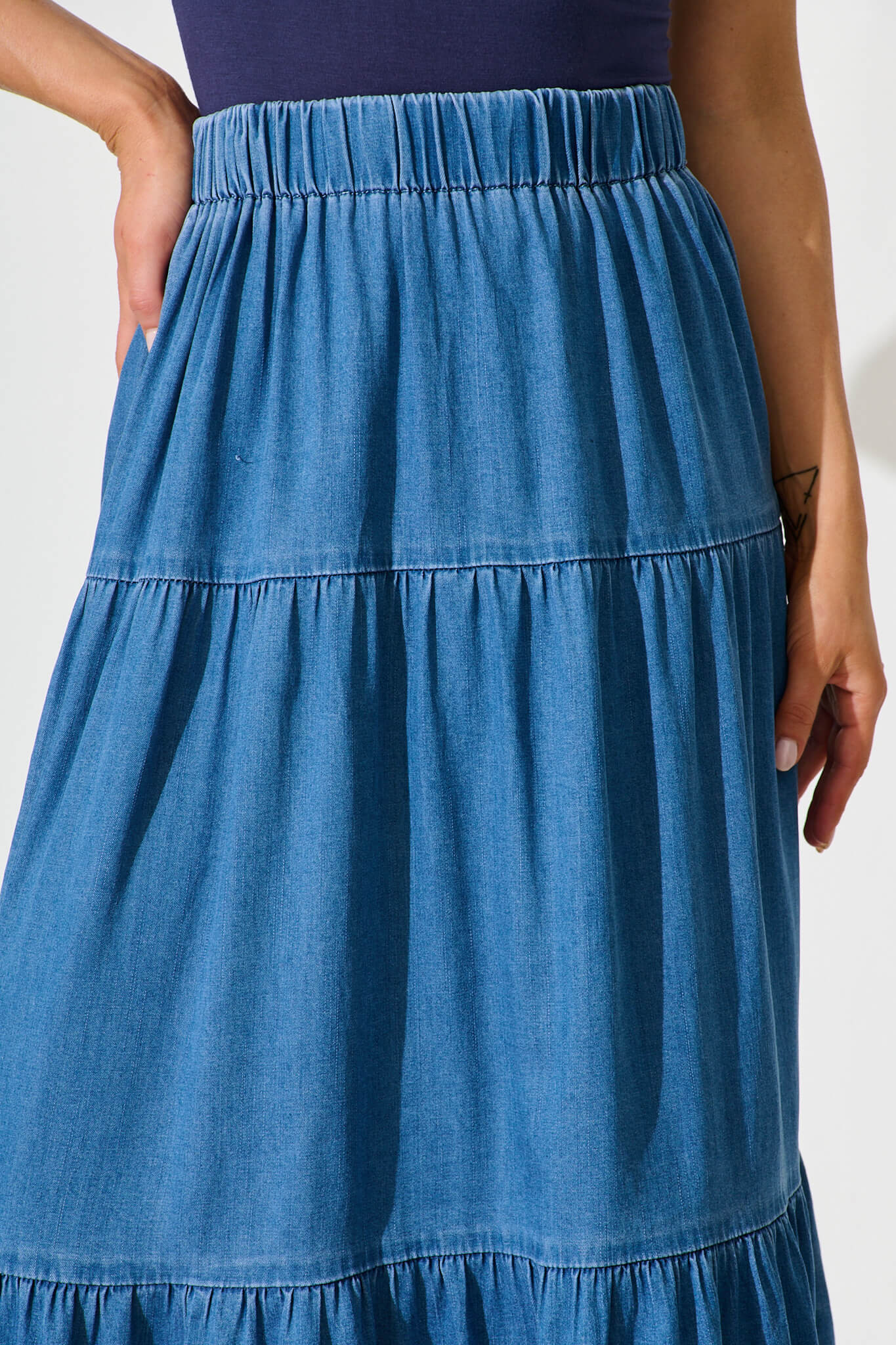 Seren Maxi Skirt in Mid Blue Denim