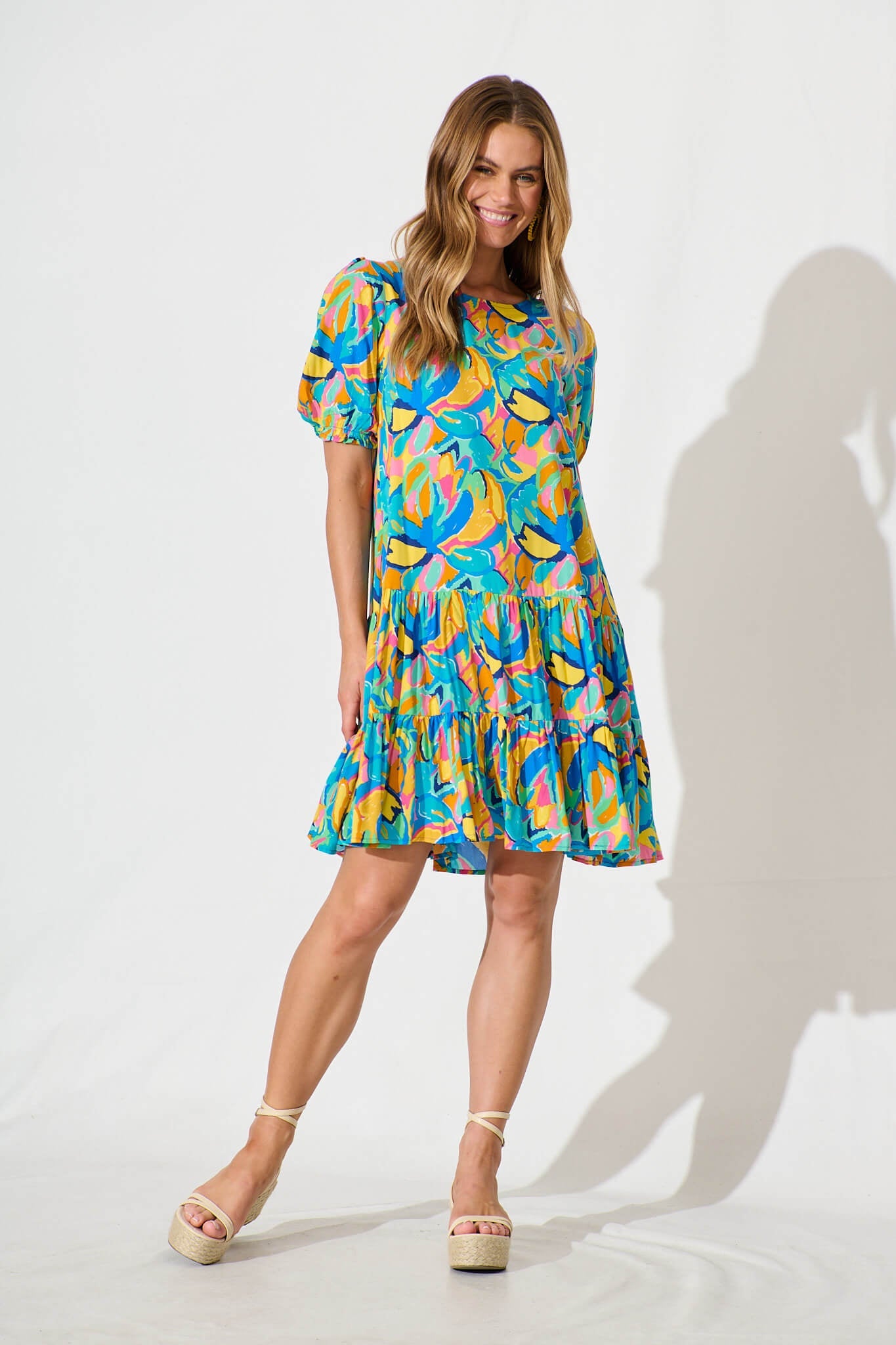 Nyla Smock Dress in Blue Multi