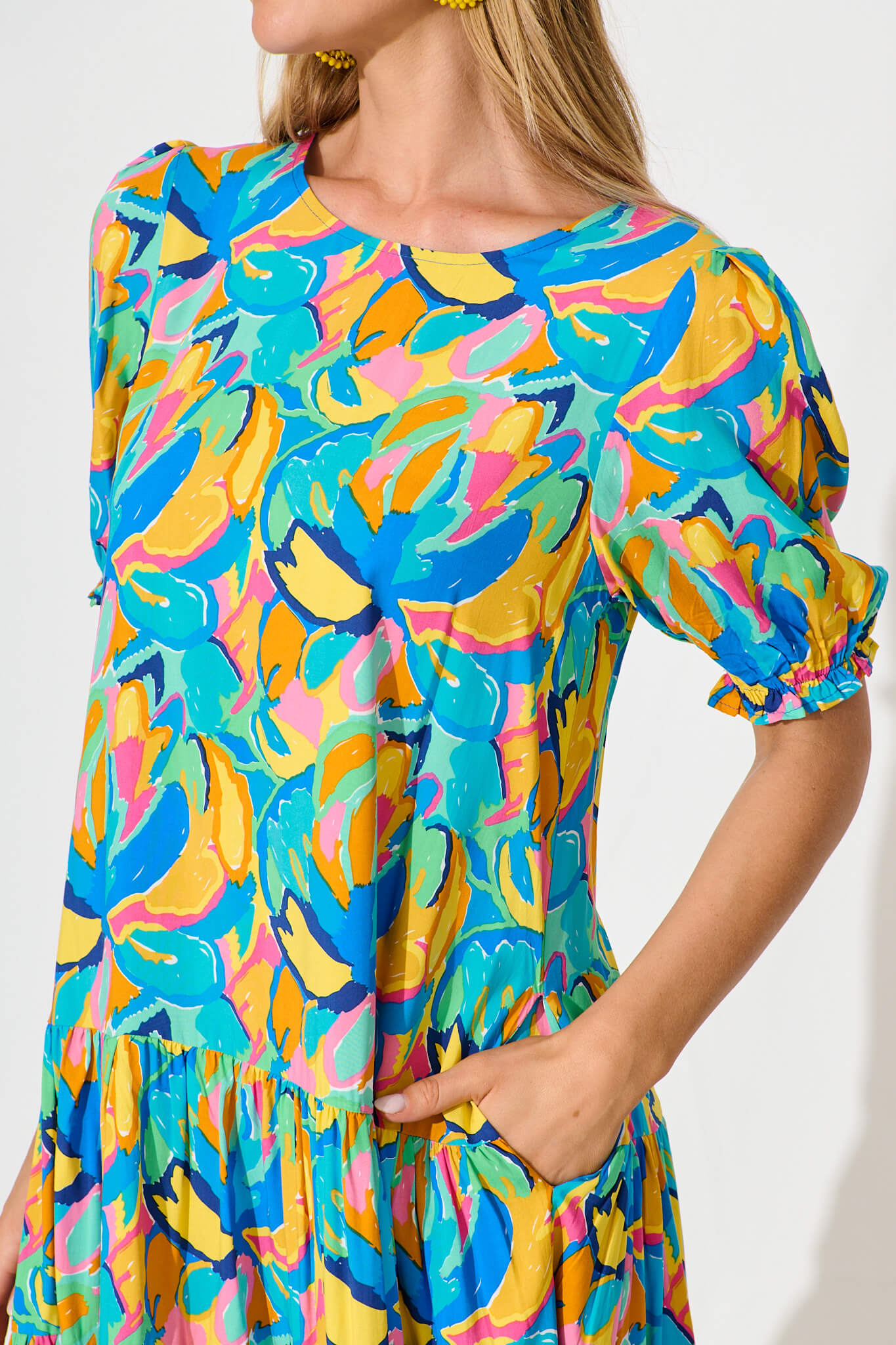 Nyla Smock Dress in Blue Multi