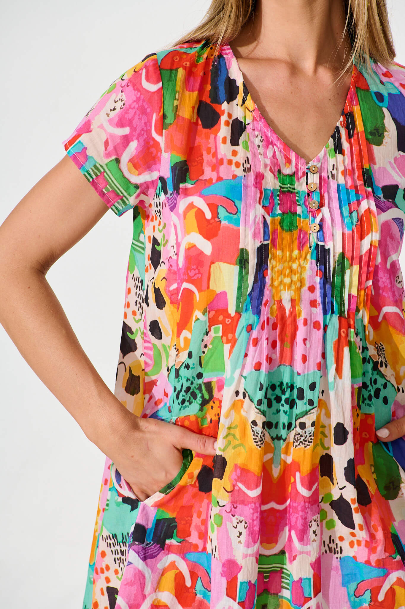 Elowye Smock Dress in Bright Multi Cotton