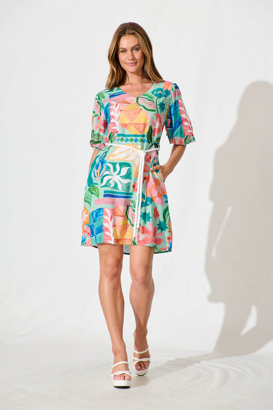 Fayden Dress in Sage With Multi Floral Print