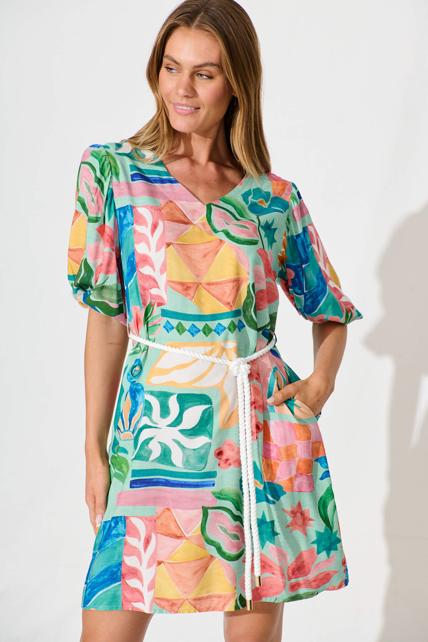Fayden Dress in Sage With Multi Floral Print