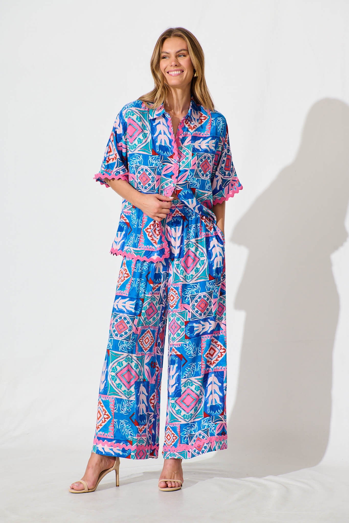 Sweet Dream Pant in Pink and Blue Multi with Ric Rac Trim