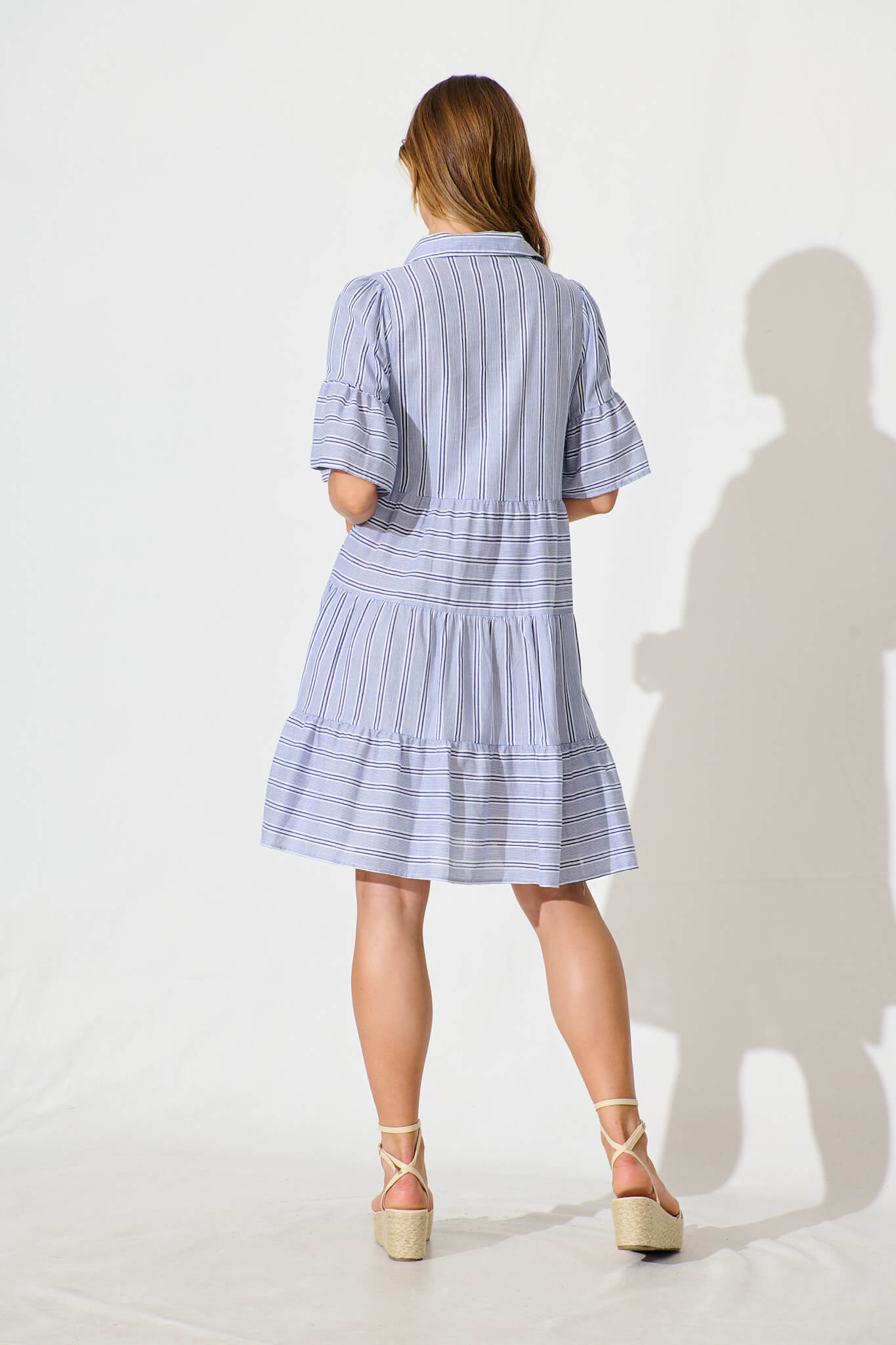 Glorianna Smock Dress In Blue With White Stripe Cotton