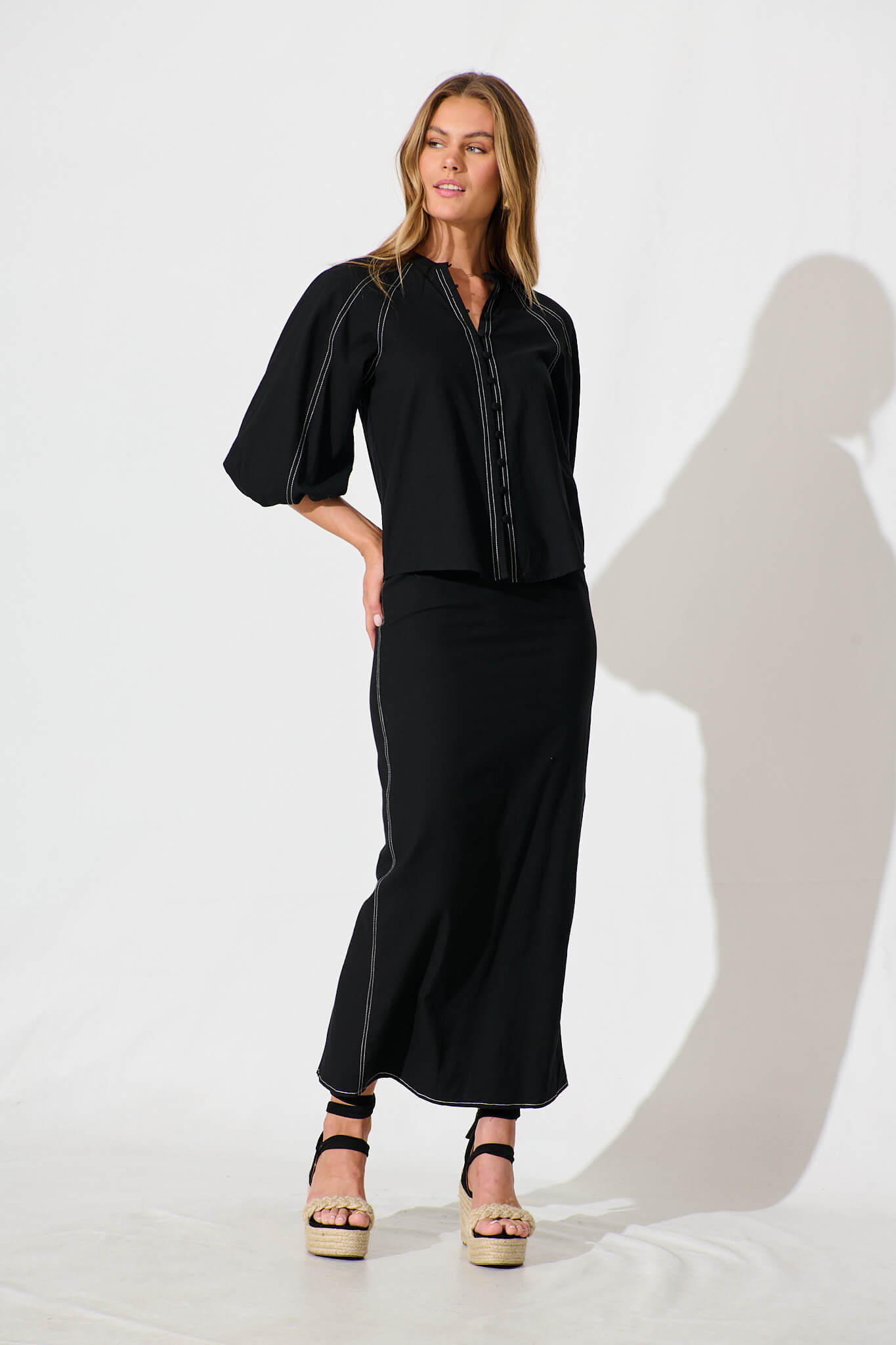 Alsace Maxi Skirt in Black Cotton Blend