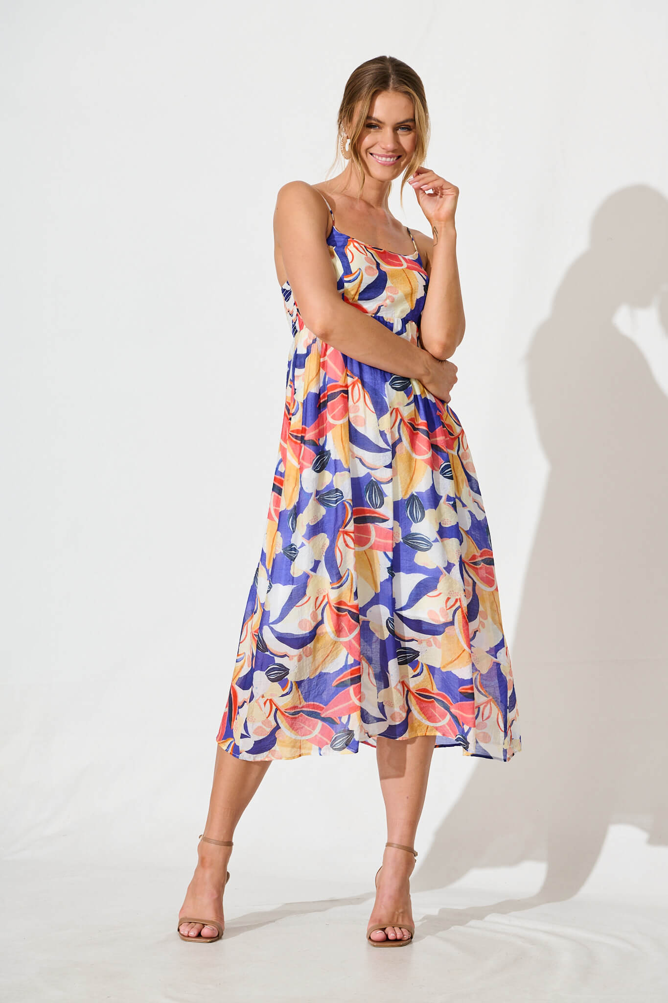 Lukea Midi Sundress in Blue and Red Multi