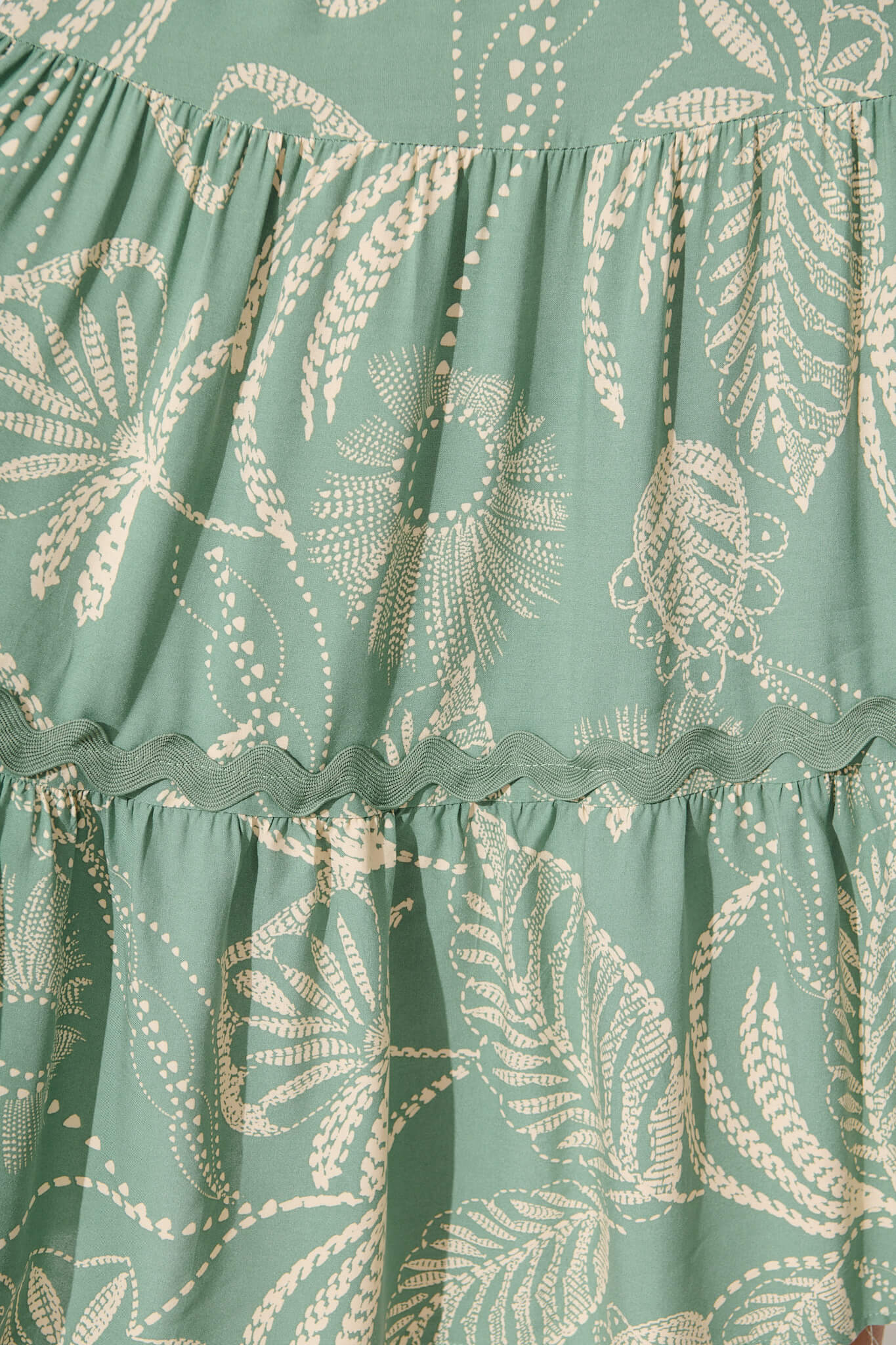 Laconia Midi Dress In Khaki Print with Ric Rac Trim