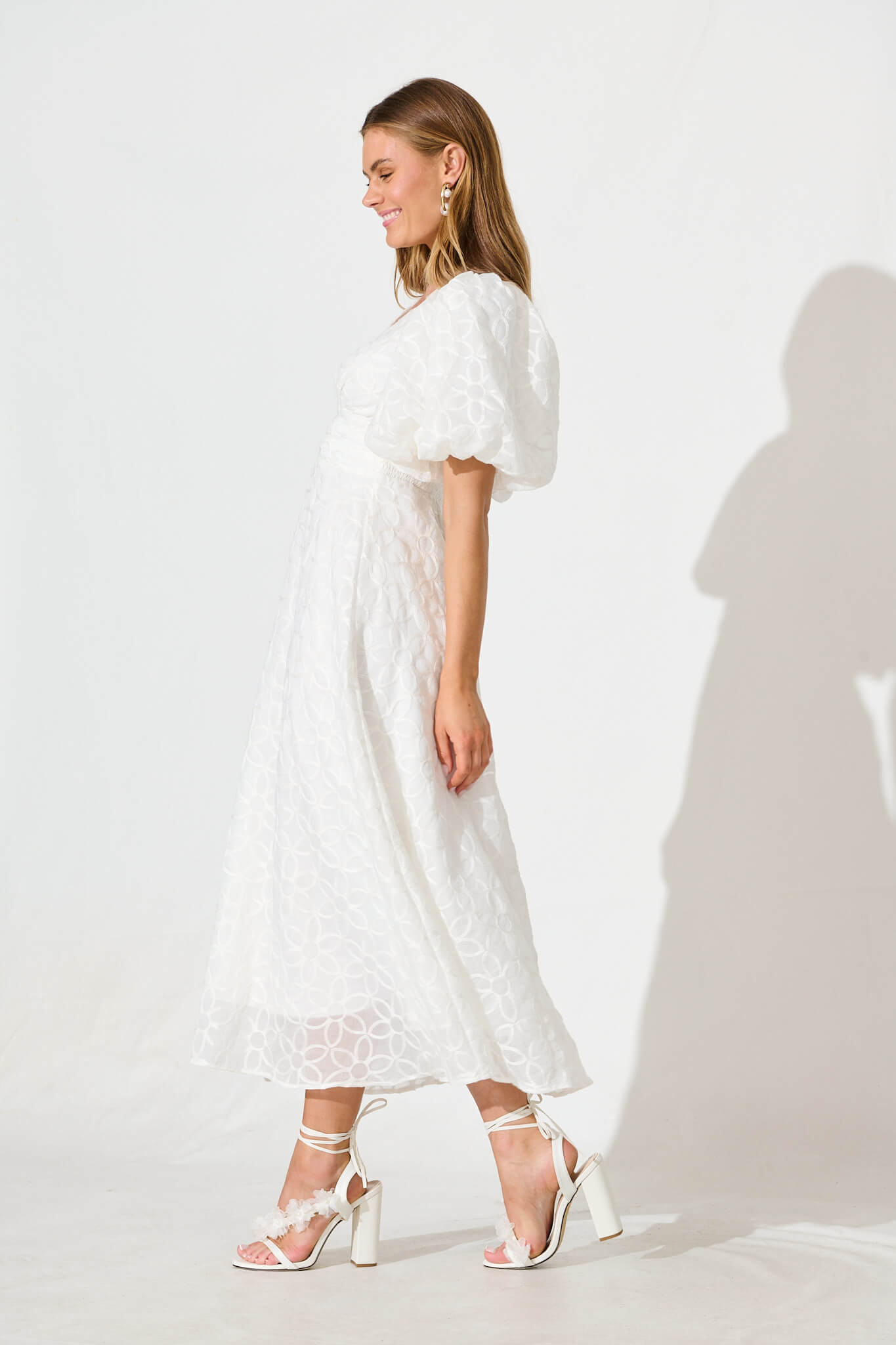 Countess Maxi Dress In White Embroidered Organza