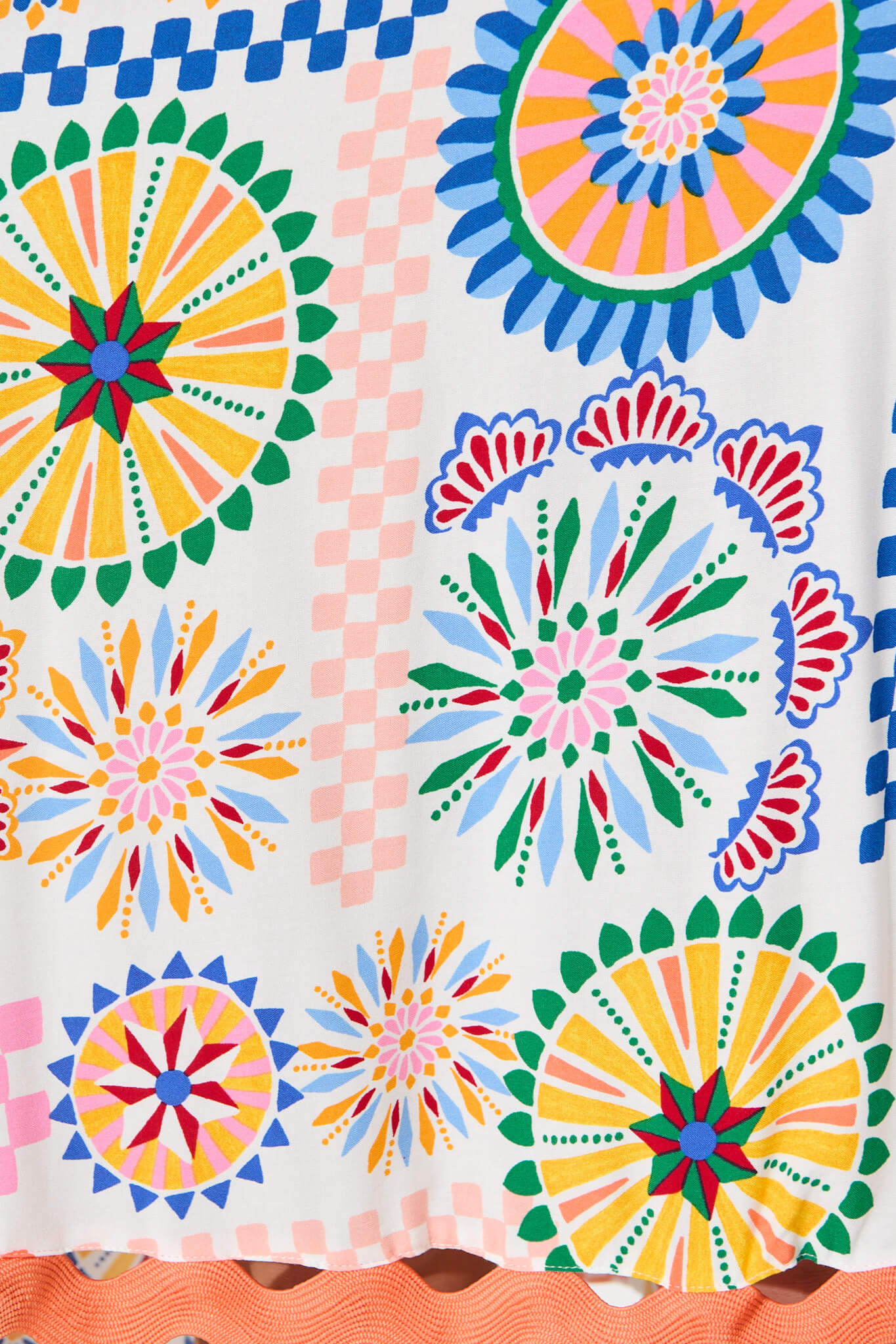 Miami Midi Dress in White Multi Print with Ric Rac Trim