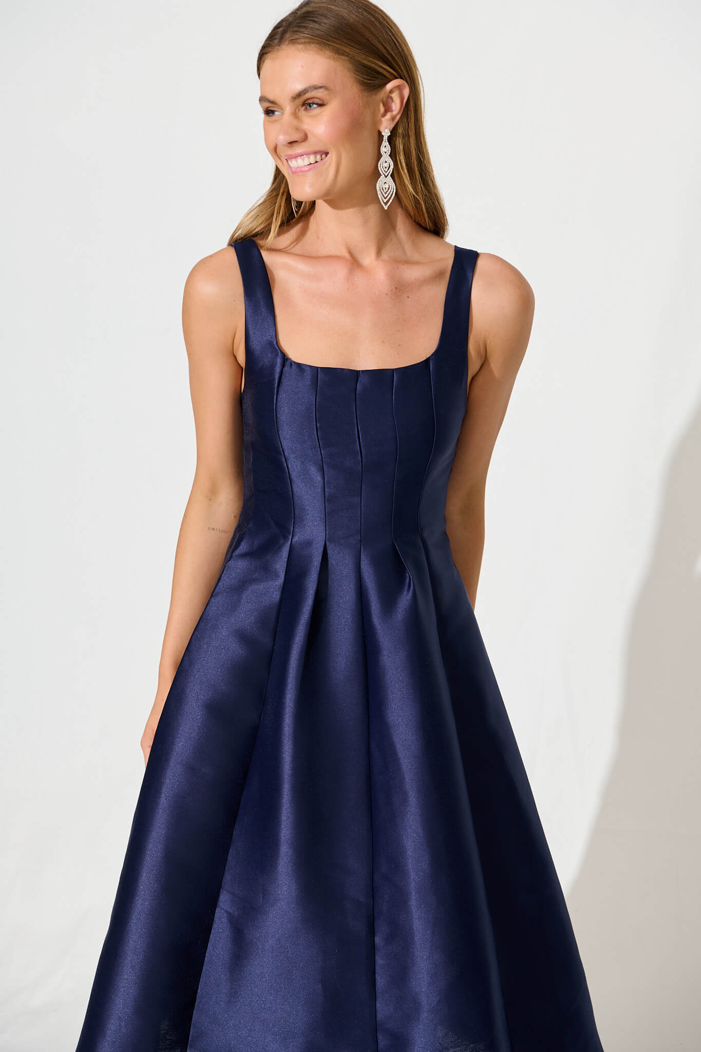 Maricelle Midi Dress in Navy Sateen