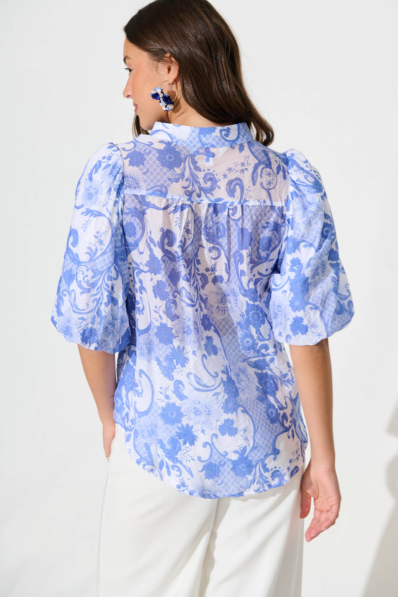 Prudence Shirt in Blue with White Print