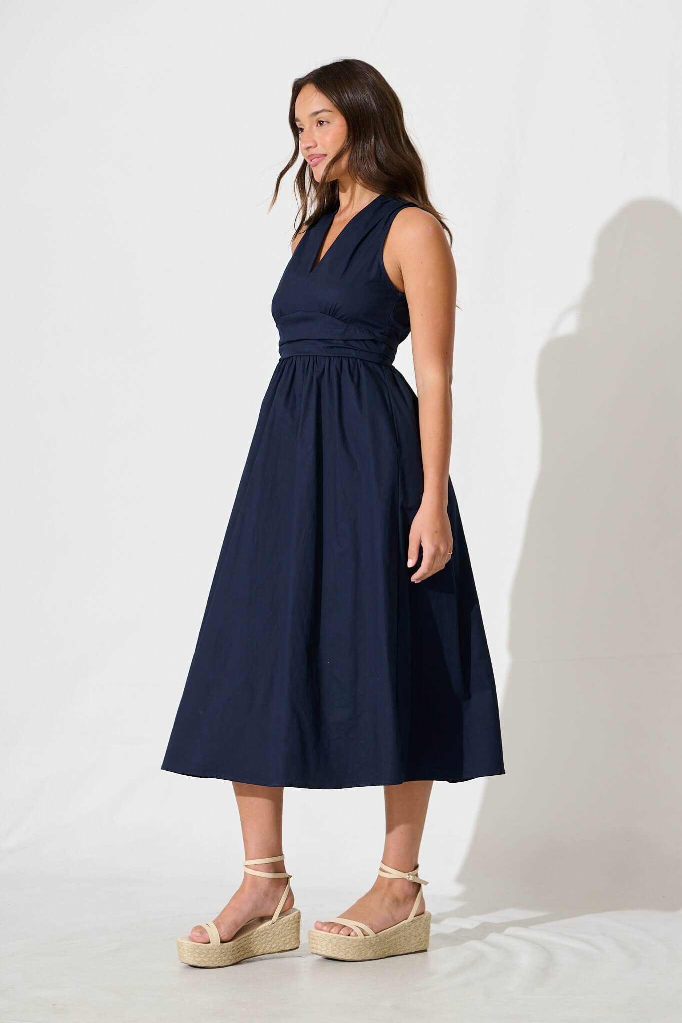 Odelle Midi Dress in Navy Cotton