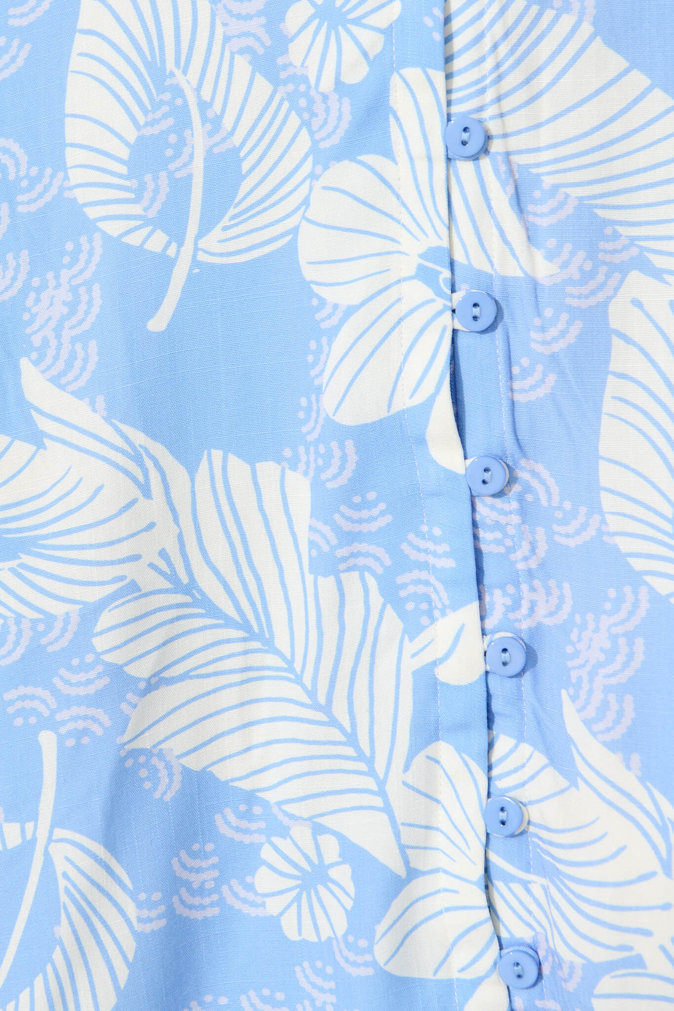 Lowelle Dress in Blue with White Floral Leaf Linen Blend