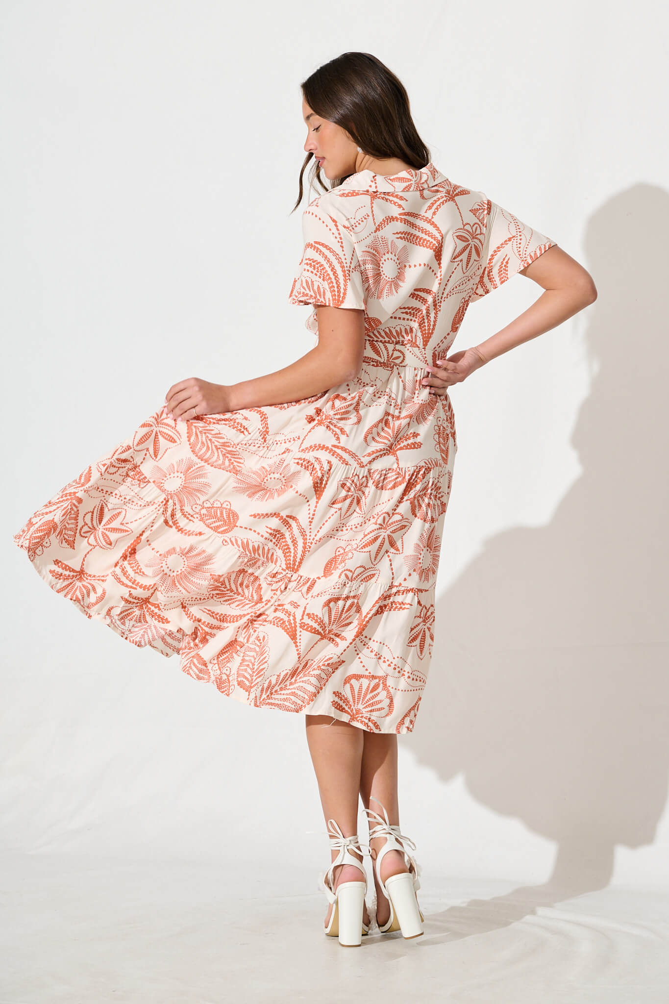 Samsara Midi Shirt Dress in Cream with Rust