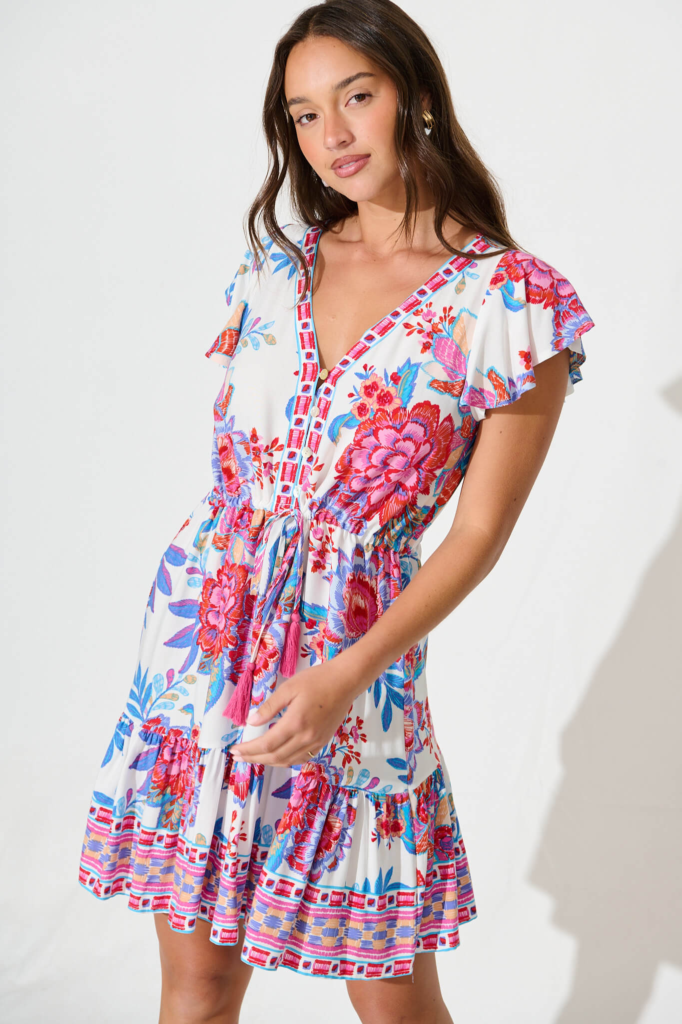 Alive Dress In Pink Floral Border Print