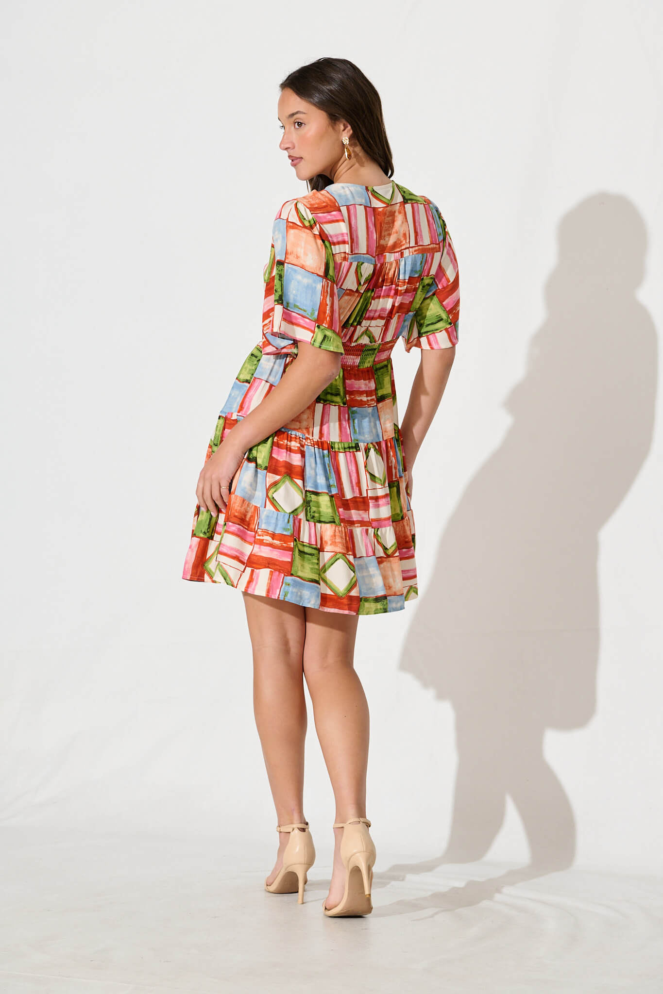 Ailish Dress In Rust Multi Squares Print