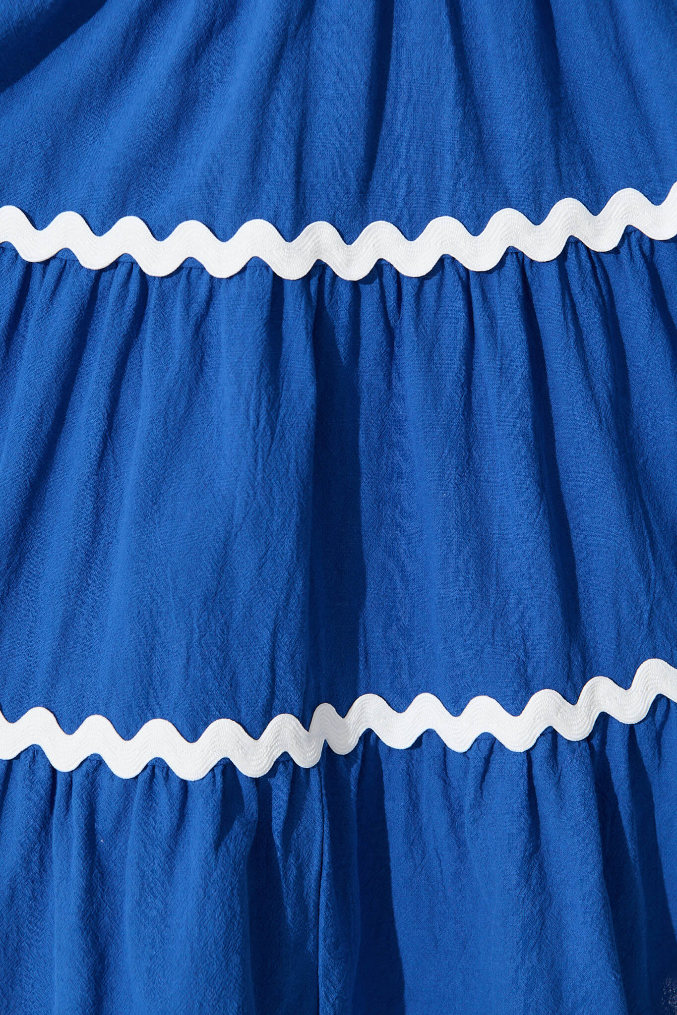 Claus Dress In Blue With White Ric Rac Trim Cotton