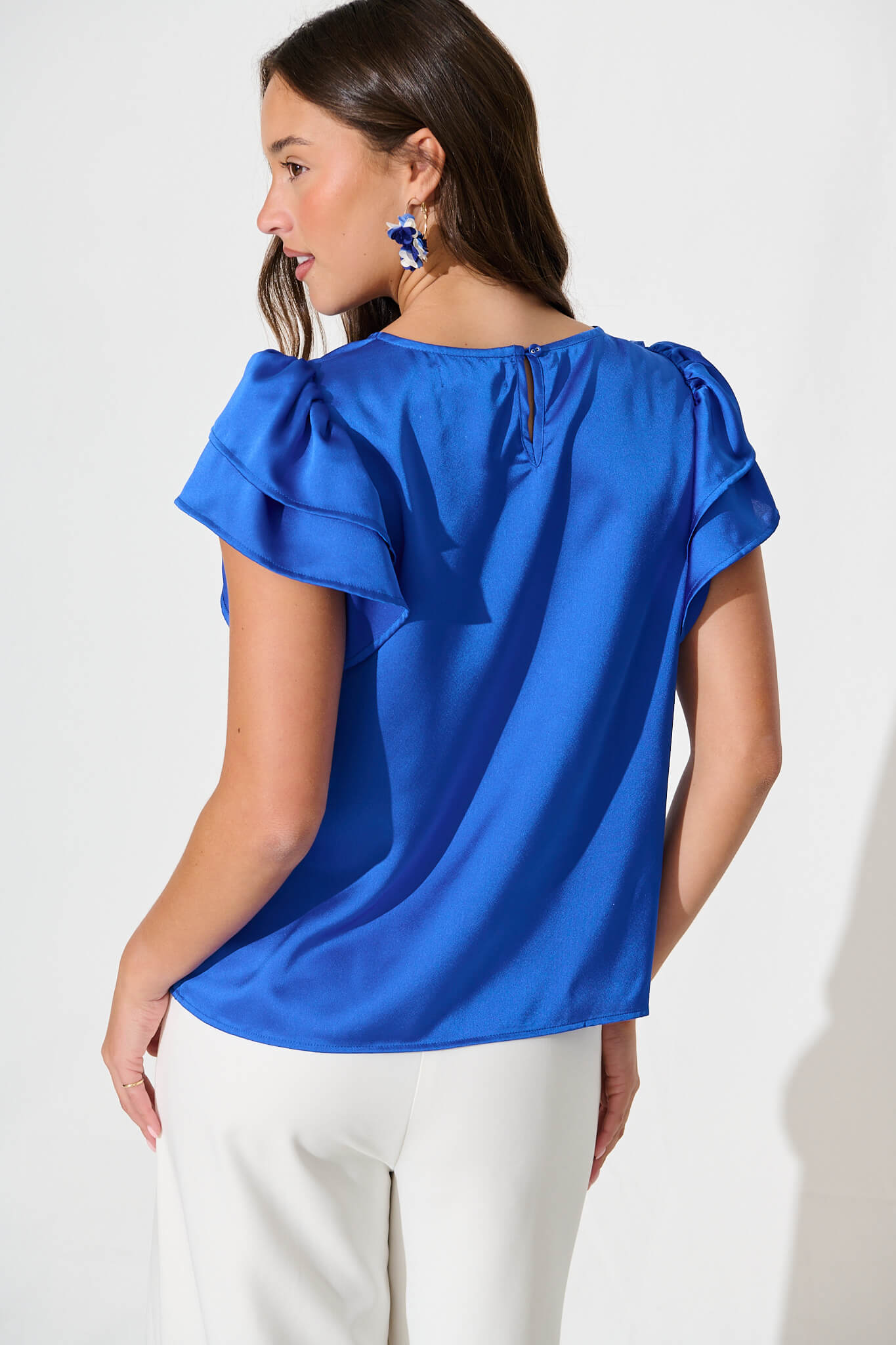 Tasmyn Top In Cobalt Blue Satin