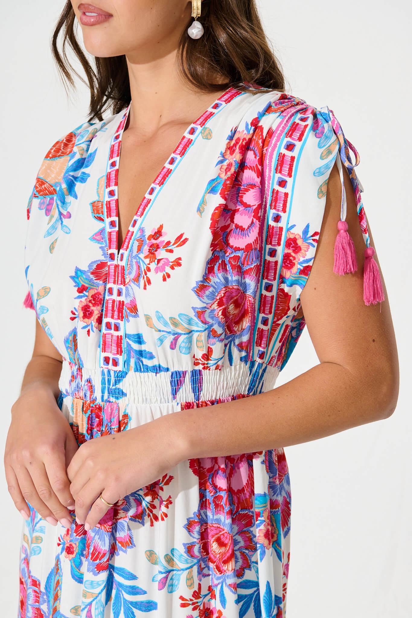 Olina Maxi Dress In Pink Floral Border Print