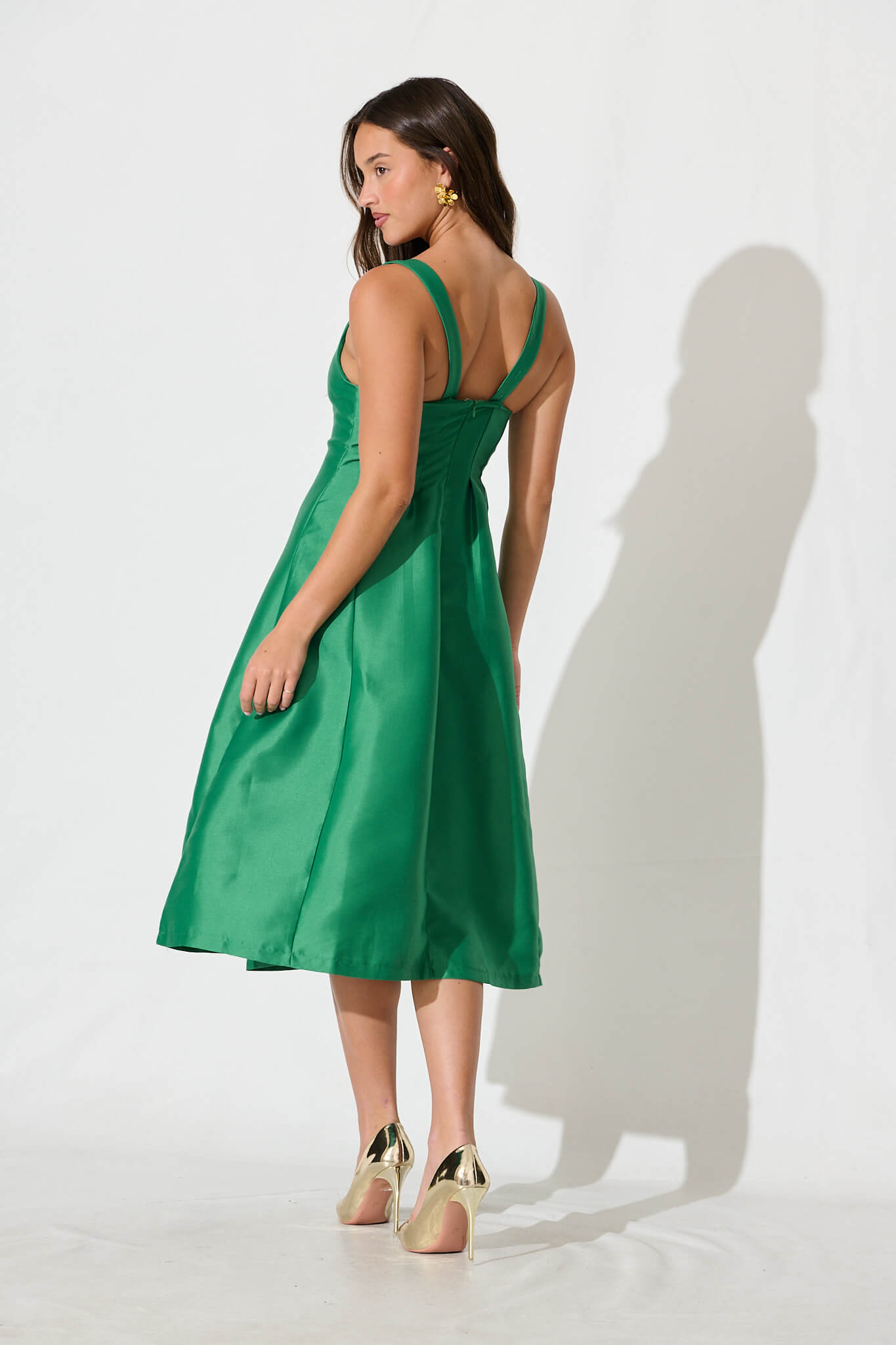 Maricelle Midi Dress in Green Sateen