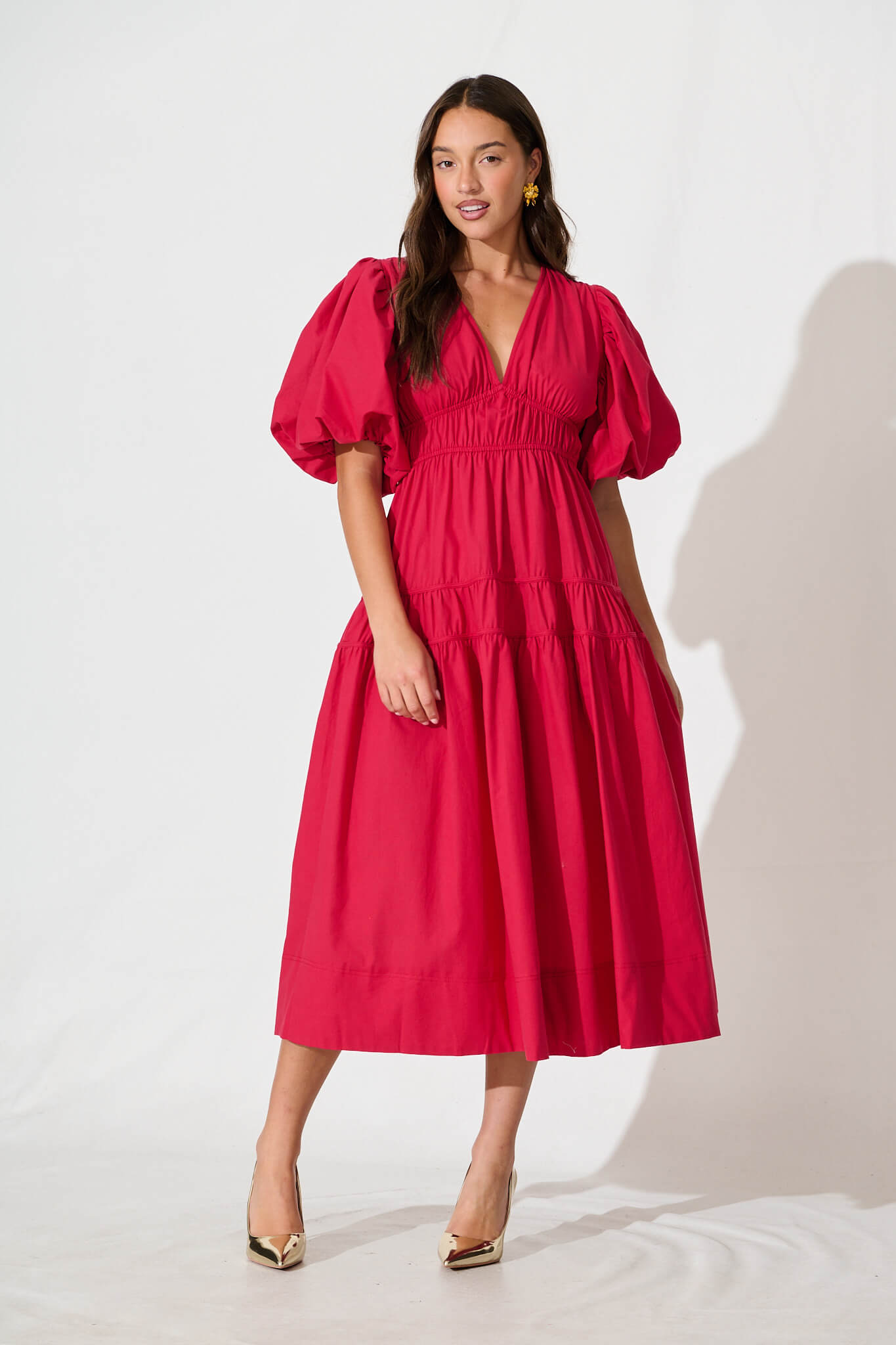 Amalie Midi Dress In Red Cotton