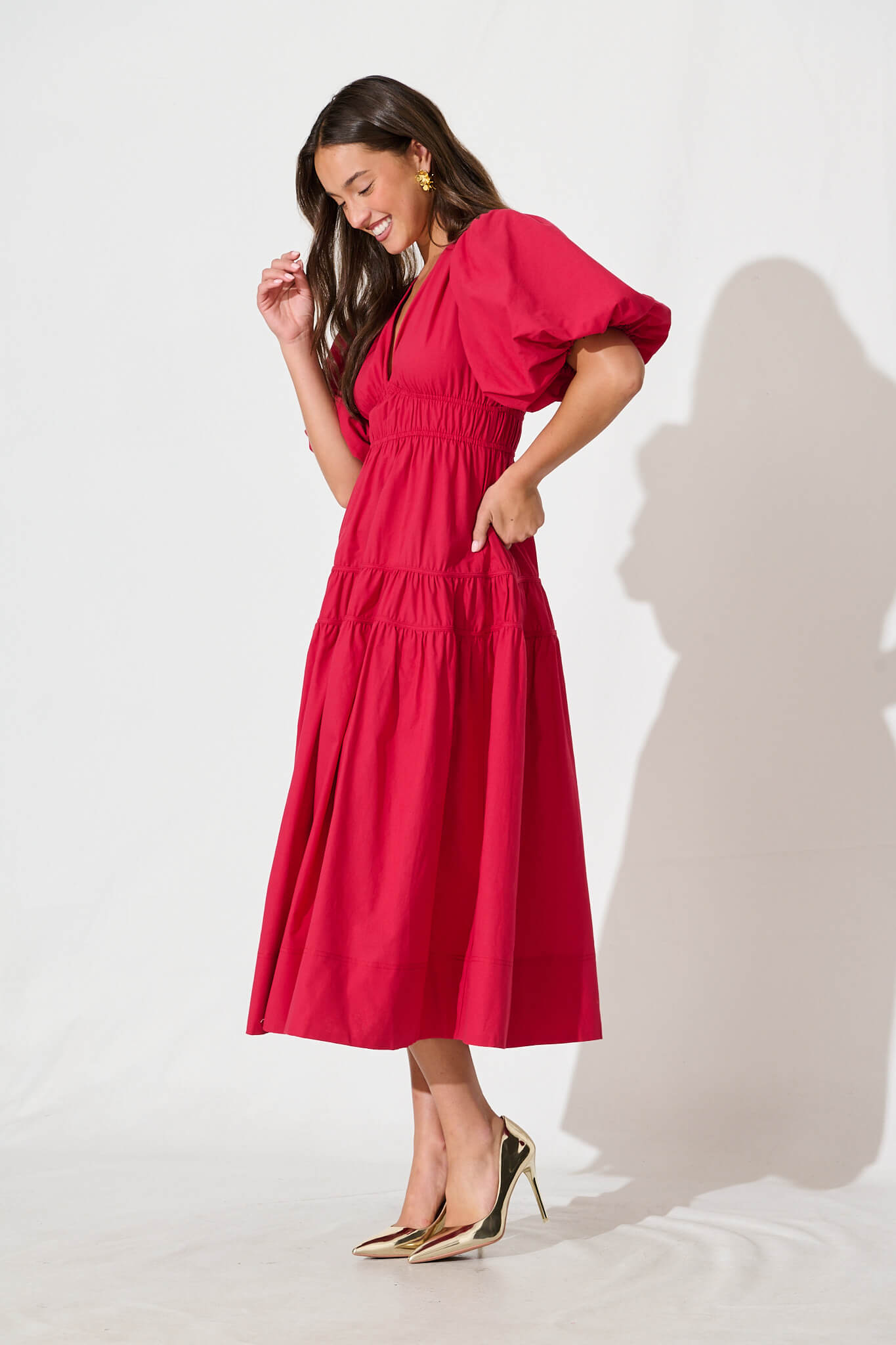 Amalie Midi Dress In Red Cotton