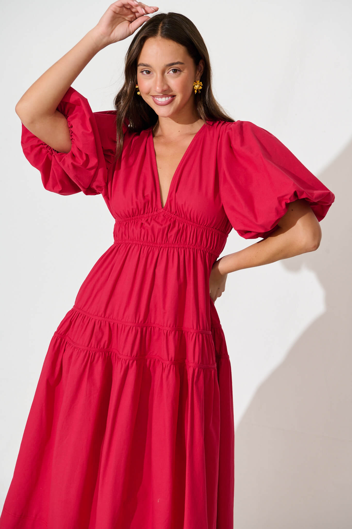 Amalie Midi Dress In Red Cotton