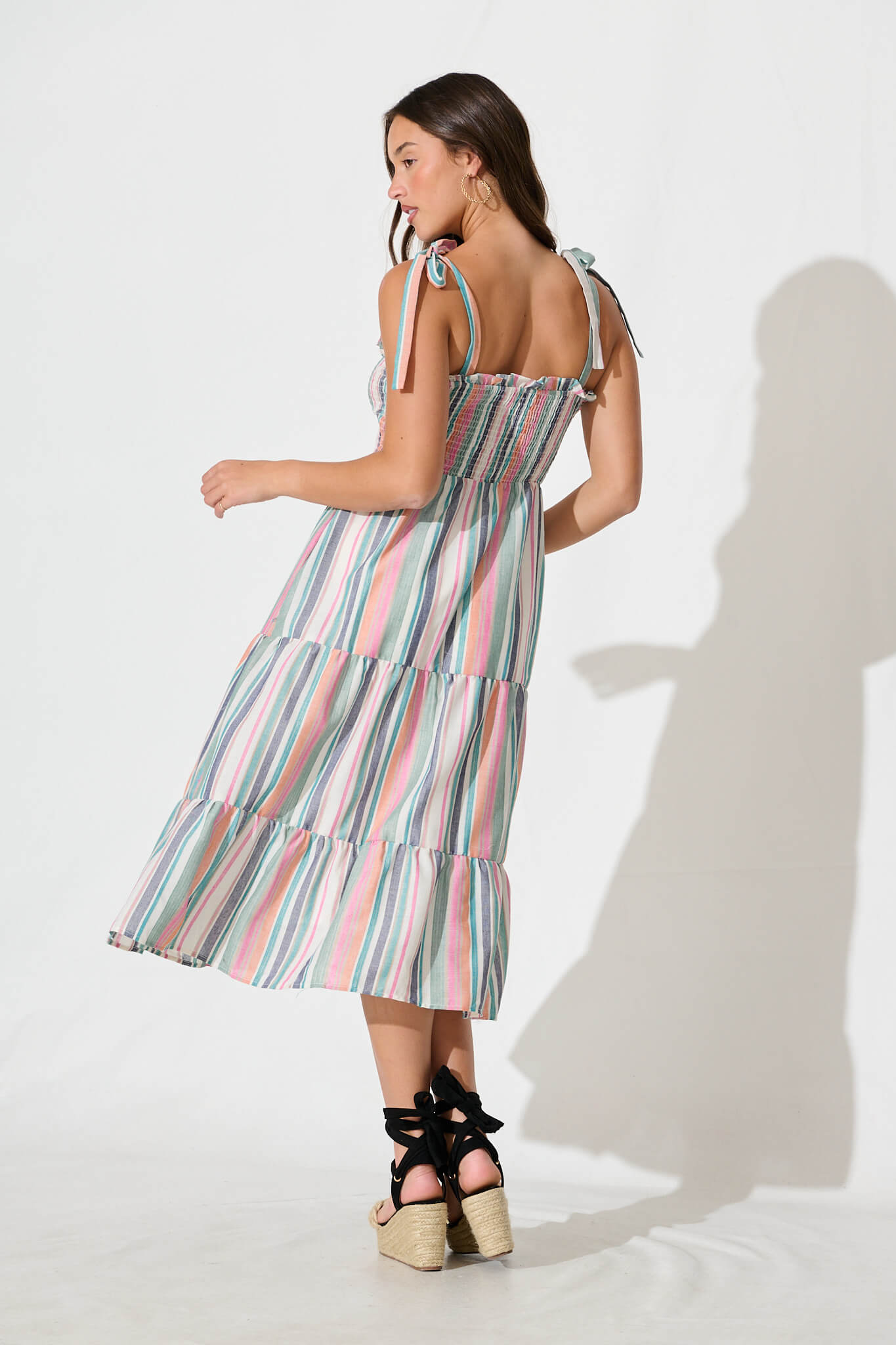 Marabel Midi Sundress in Multi Stripe Cotton Blend