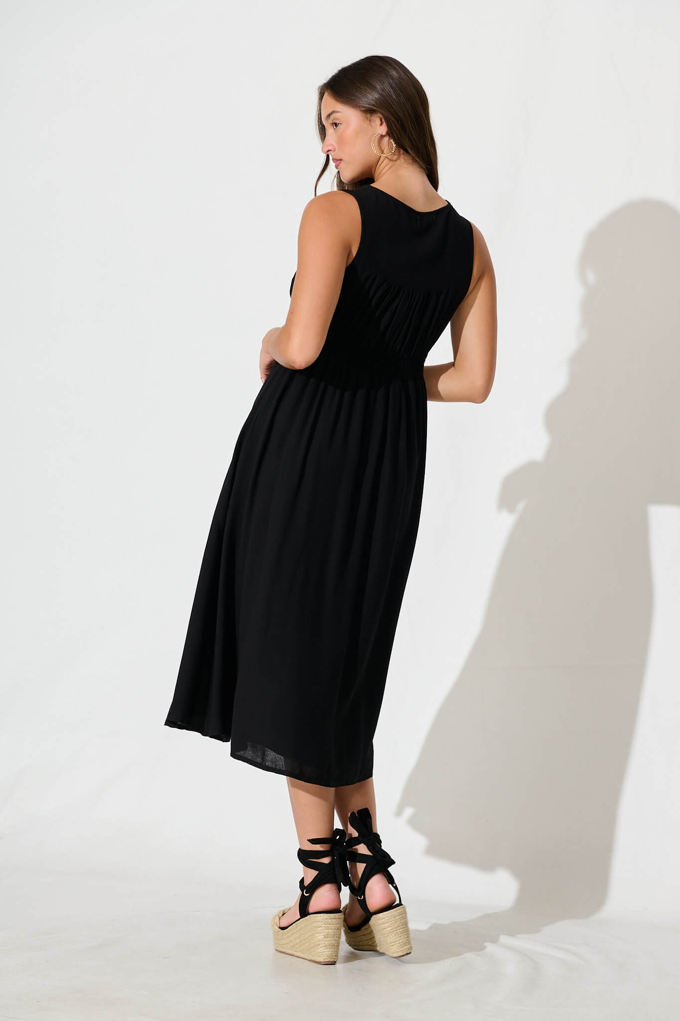 Ryland Midi Dress in Black Linen Cotton